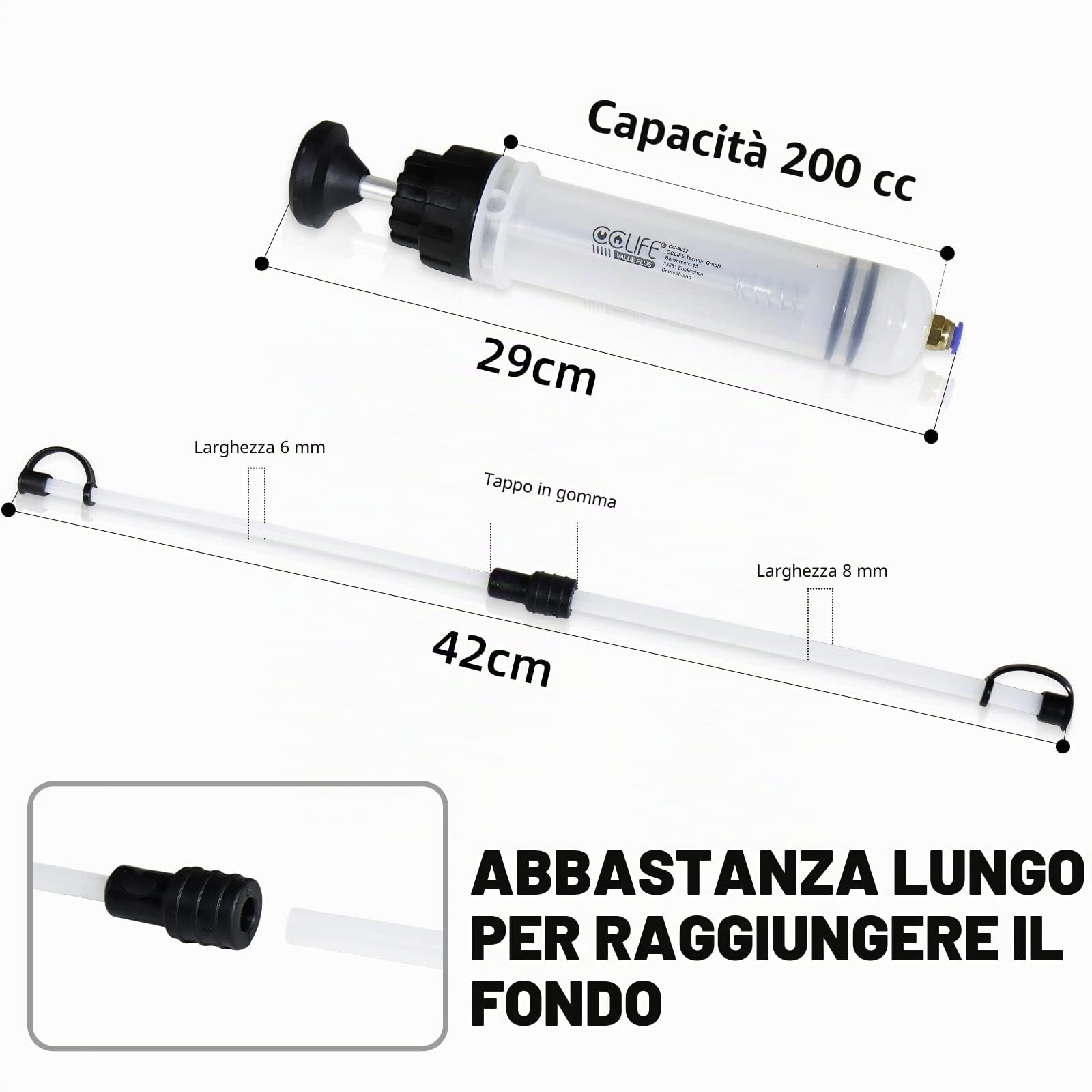 CCLIFE Siringa Aspirazione Olio 200cc, Pompa Manuale per Estrazione e Riempimento di Liquidi, Estrattore Olio Motore
