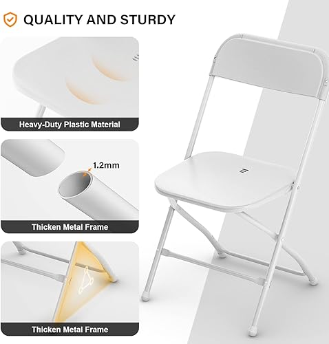 Vista 6 de Folding Chairs, Pack of 10, Garden Chairs, Portable Dining Chairs, Metal Steel Structure, Load 158 kg, Parties, Weddings, Picnic, Garten, Indoor