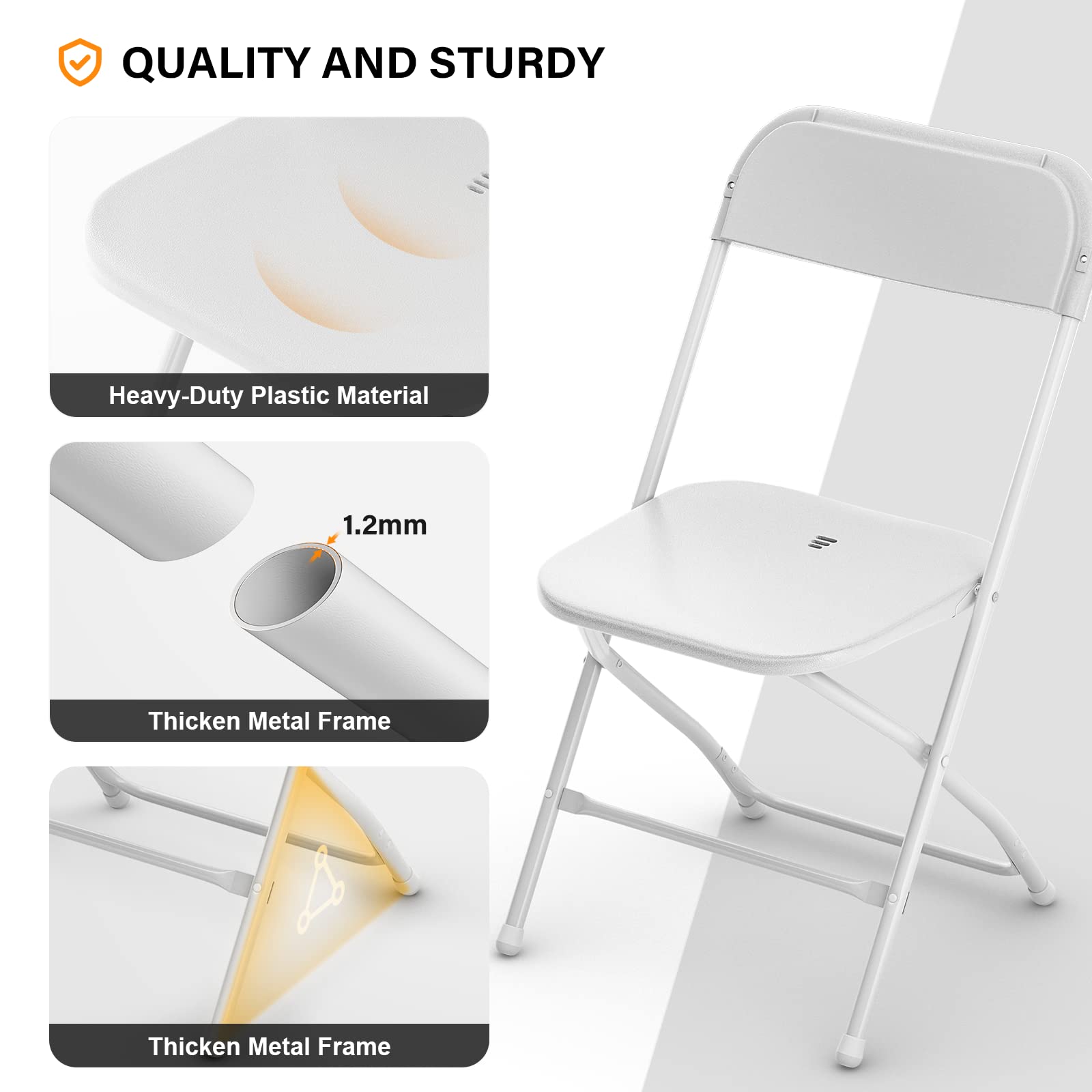 LEADZM Chaises Pliantes,Lot de 10,Chaises de Jardin,Chaises de Salle à Manger Portables,Structure en Acier Métallique,Charge 158 KG, Fêtes, Mariages, Pique Niques, Garten,Intérieur Extérieur,Blanc