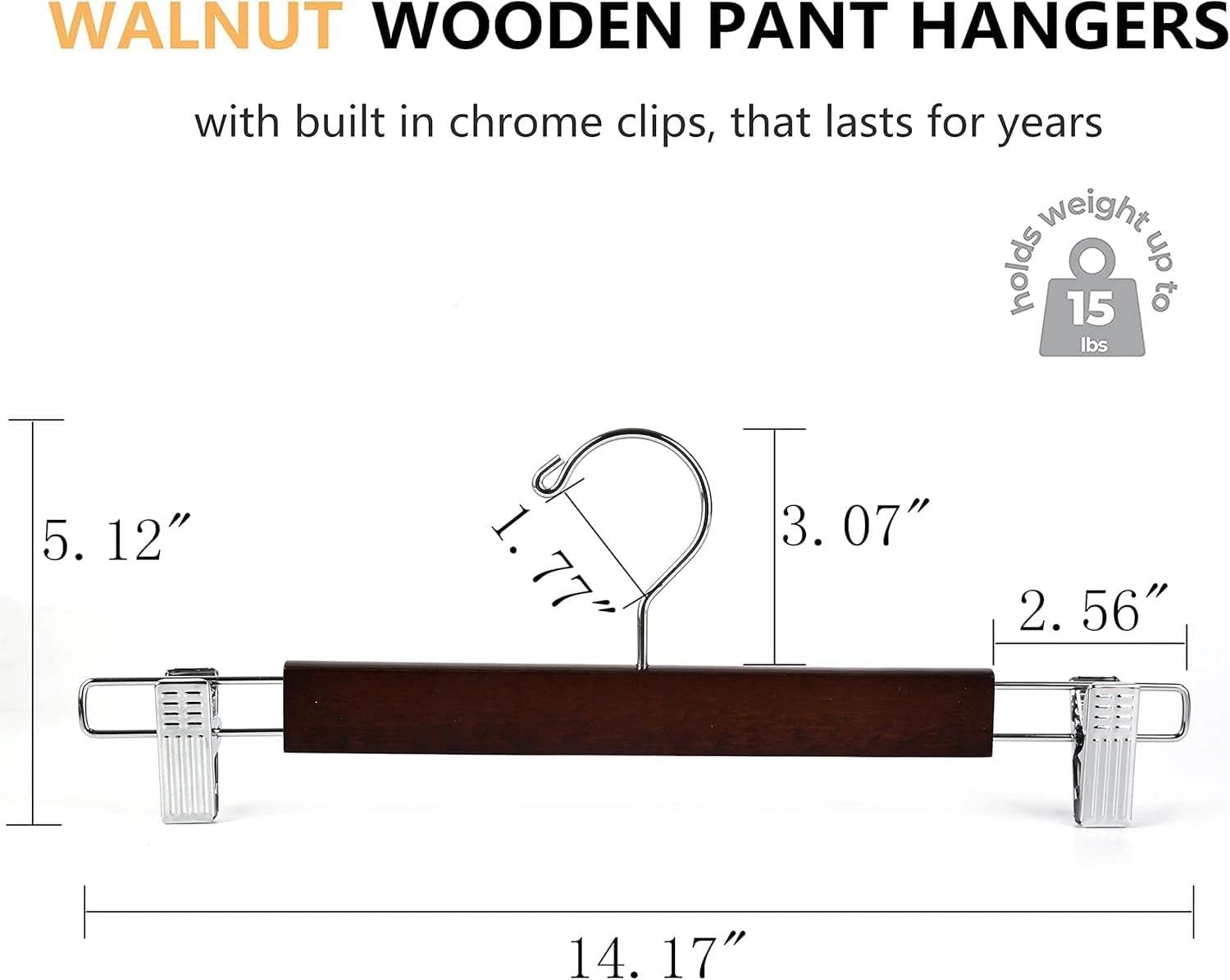 for 10 Pack 14.17" Solid Walnut Wooden Pant Skirt Hangers, Bottom Hangers for Slacks