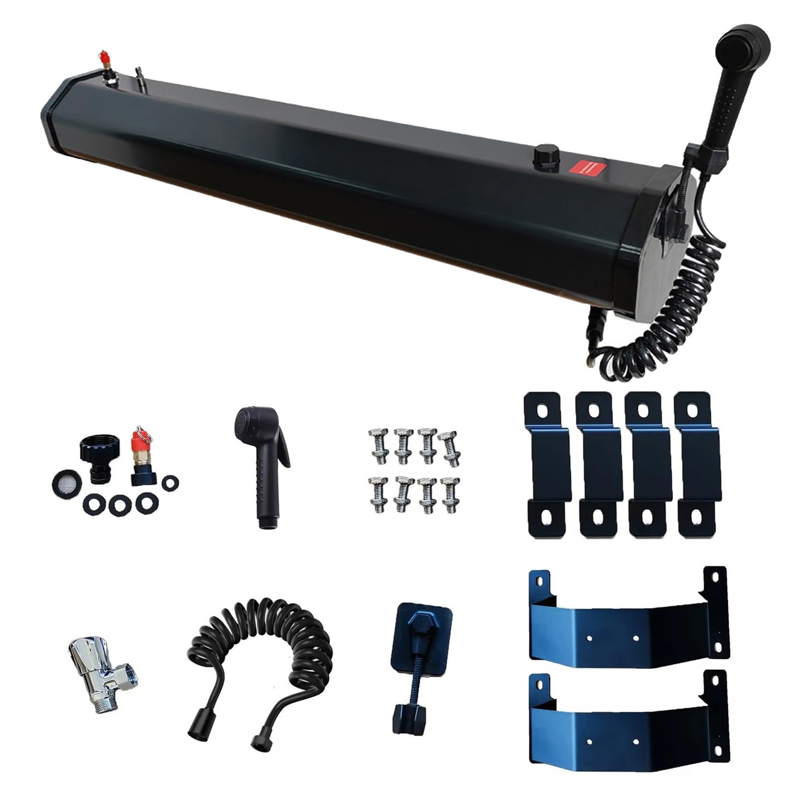 Douche Solaire de Camping 18 L/20 L/30 L, Réservoir D'eau Sous Pression Tout-Terrain, Douche de Toit pour Randonnée, Lavage de Voiture, Nettoyage D'animaux, Vacances à La Plage(42.9*7.1*5.7in-18L)