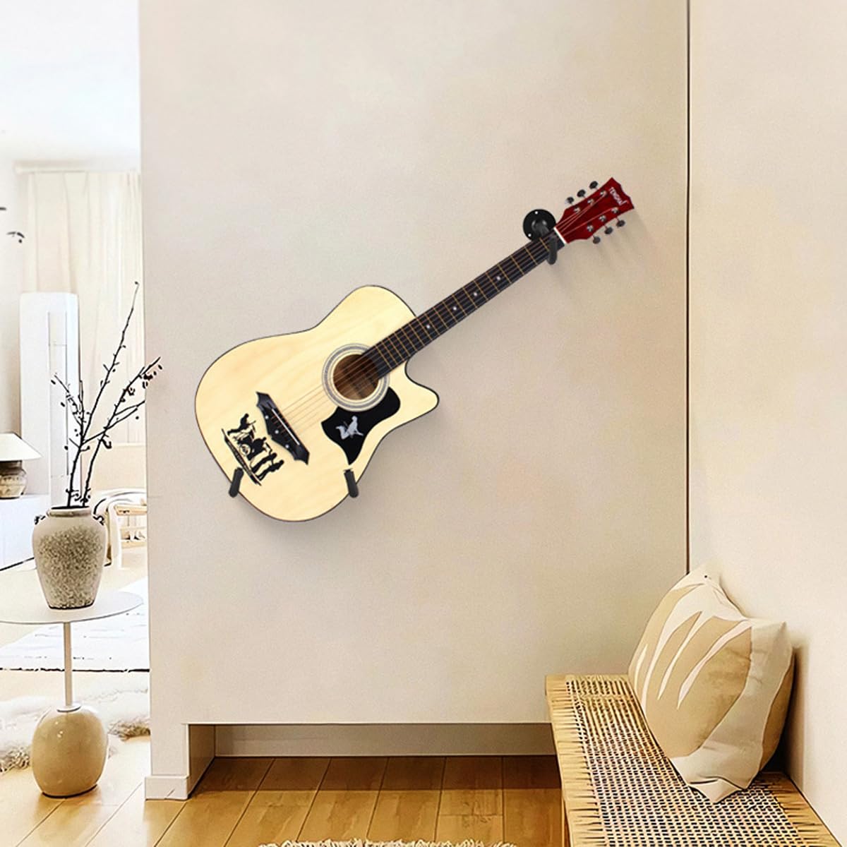 Ludom 2 sztuki wieszaków ściennych na gitarę, metalowy uchwyt ścienny ze śrubą do drewnianej gitary elektrycznej