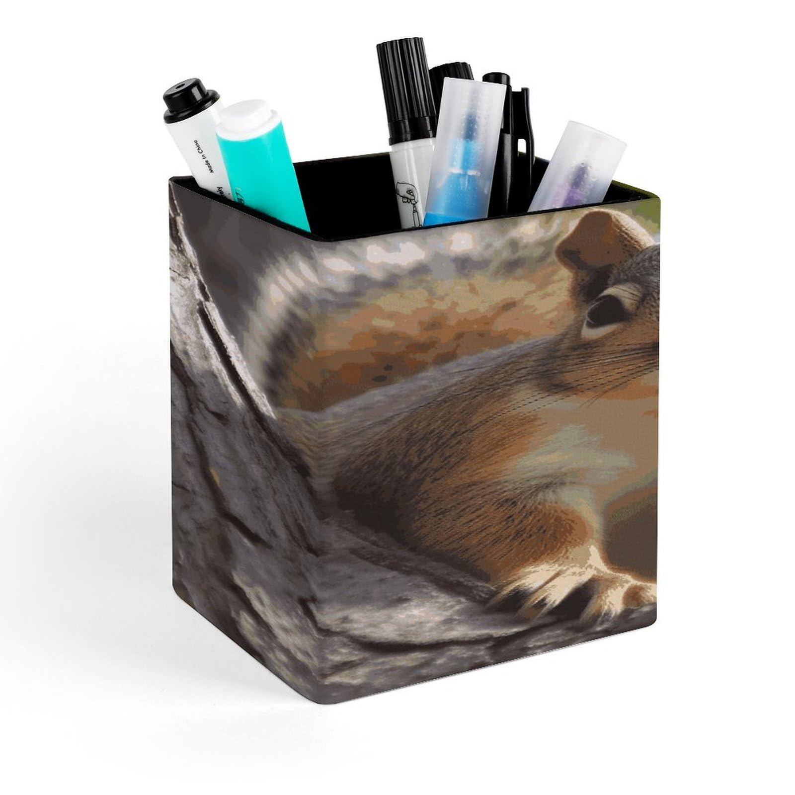 FekiLoot - Squirrel Pencil Holder Personalized Tree Office Accessories Square Pen Container Box Desk Organizer Brush Holder