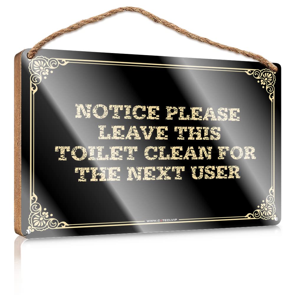 MAHQPZXSF Wood Bathroom Hanging Sign Notice Please Leave This Toilet Clean For The Next User Wooden Sign Bar Signs For Home Decor Bathroom Hanging Decor(23X35CM)