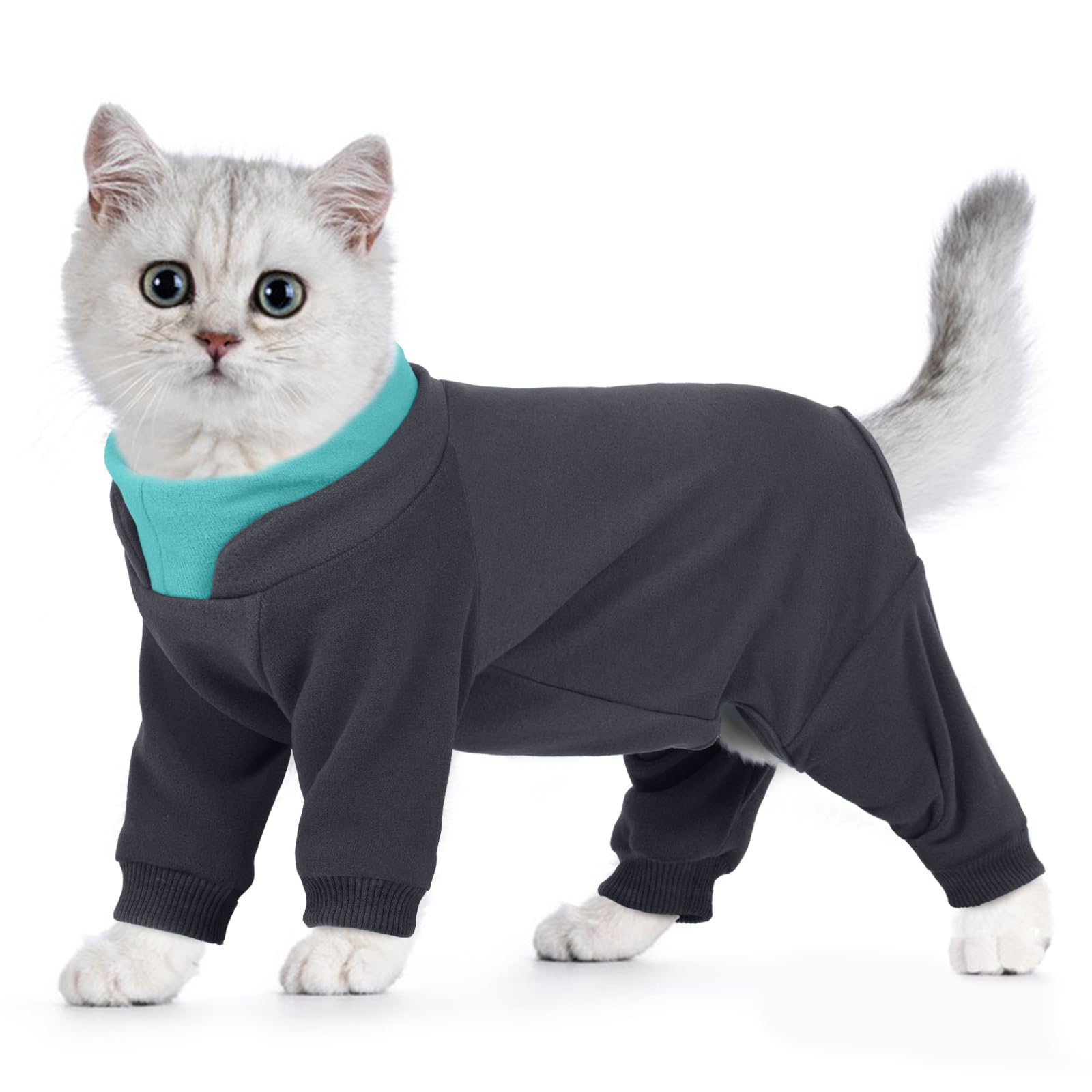 Hjumarayan Cat Onesie, Full Coverage Warm Fleece Jumper with Four-leg Sticky Hair Clothes