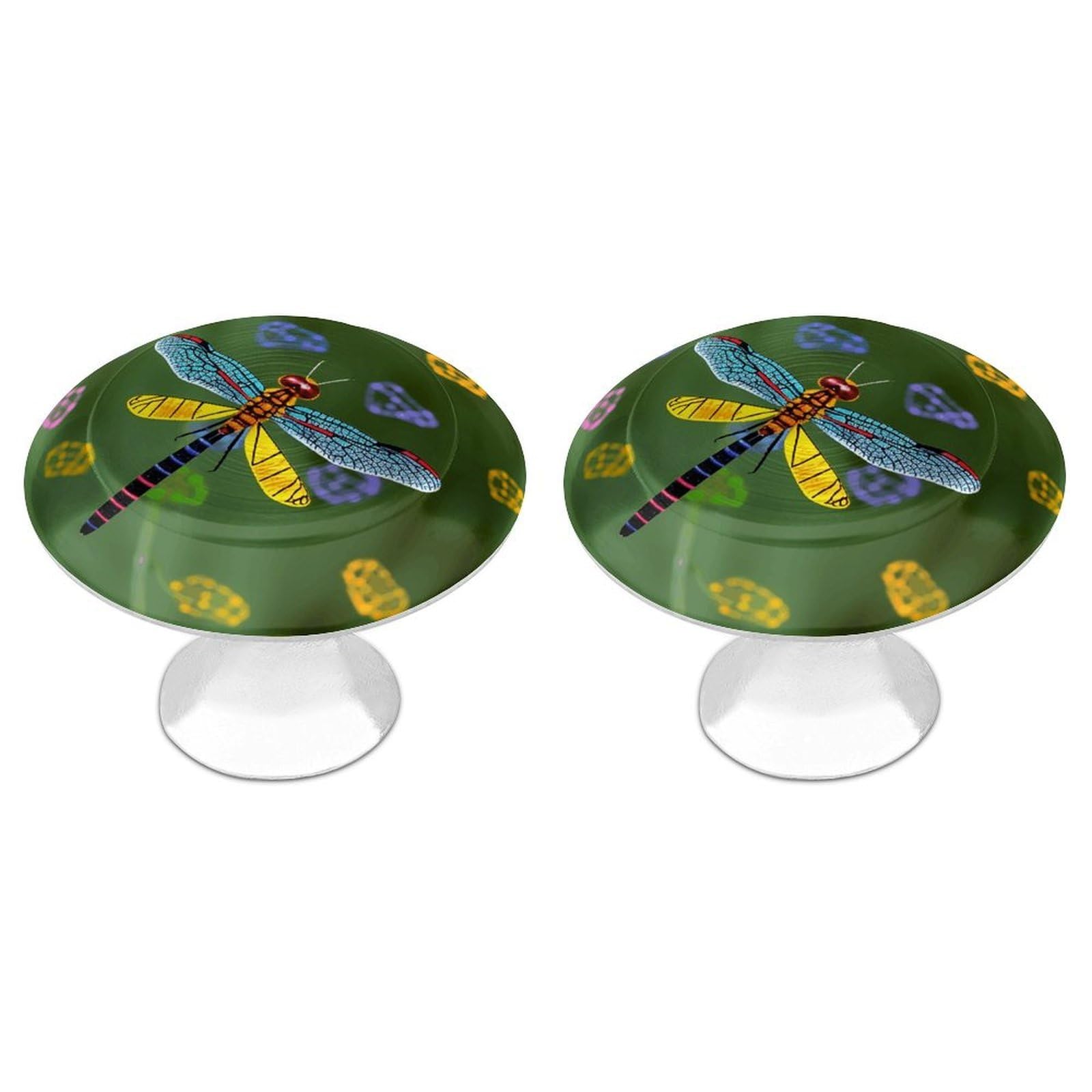 FekiLoot Colorful Dragonfly Cabinet Knob Kitchen Drawer Knob Stainless Steel Round Drawer Pulls Modern Cabinet Hardware Vintage Dresser Drawer for Kitchen Bathroom Closet Dresser Cabinets