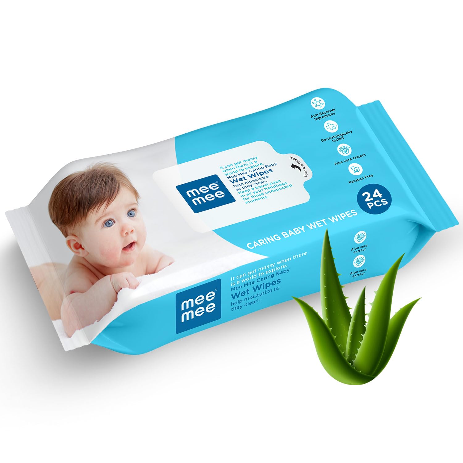 Mee Mee Soft Gentle Baby Wet Wipes (24 Wipes) Pack of 1 | Infused with Aloe Vera and Vitamin E | Paraben & Sulfate Free | Cleansing Wipes | Wipes for Babies