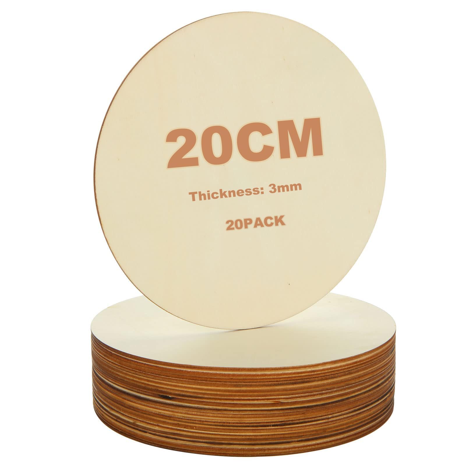JMIATRY 20 Stück Holzscheiben 20 cm Durchmesser, Holzplatte Rund 20cm