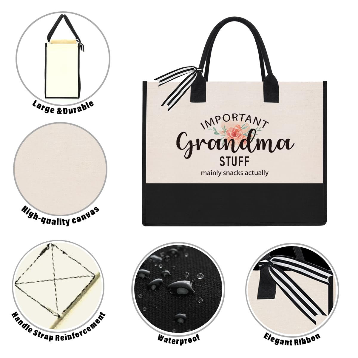 PKW Grandma Gift Tote Bag - Grandma Birthday, Christmas, Mother's Day Gift - From Granddaughter, Grandson, Grandmother, Nana, Gigi