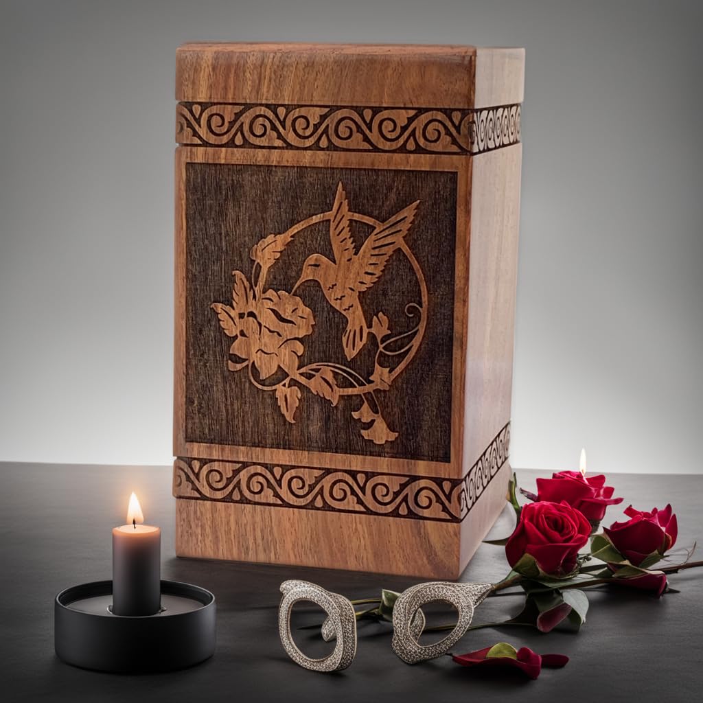 Prime Art wooden urns for ashes adult cremation box for ashes adult cremation urns for ashes adult tree of life urn for ashes (Bird Natural, (Medium - 9.5" Hx5.5 W (180 Cu/in))