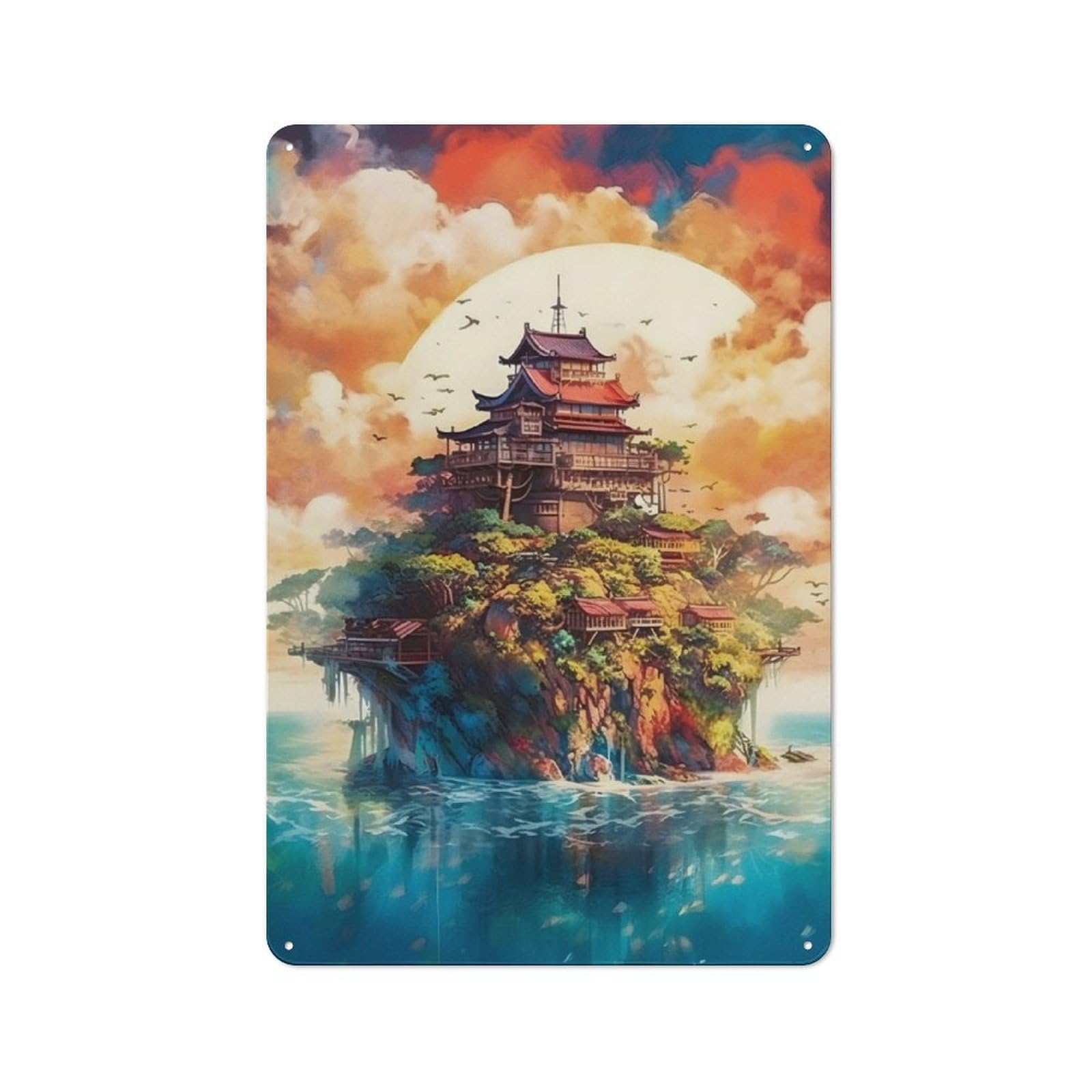 Junmoney Pagodas Island Retro Metal Wall Sign 30X20cm With For Garage Wall, A Decorative Metal Sign For Garages And Workshops