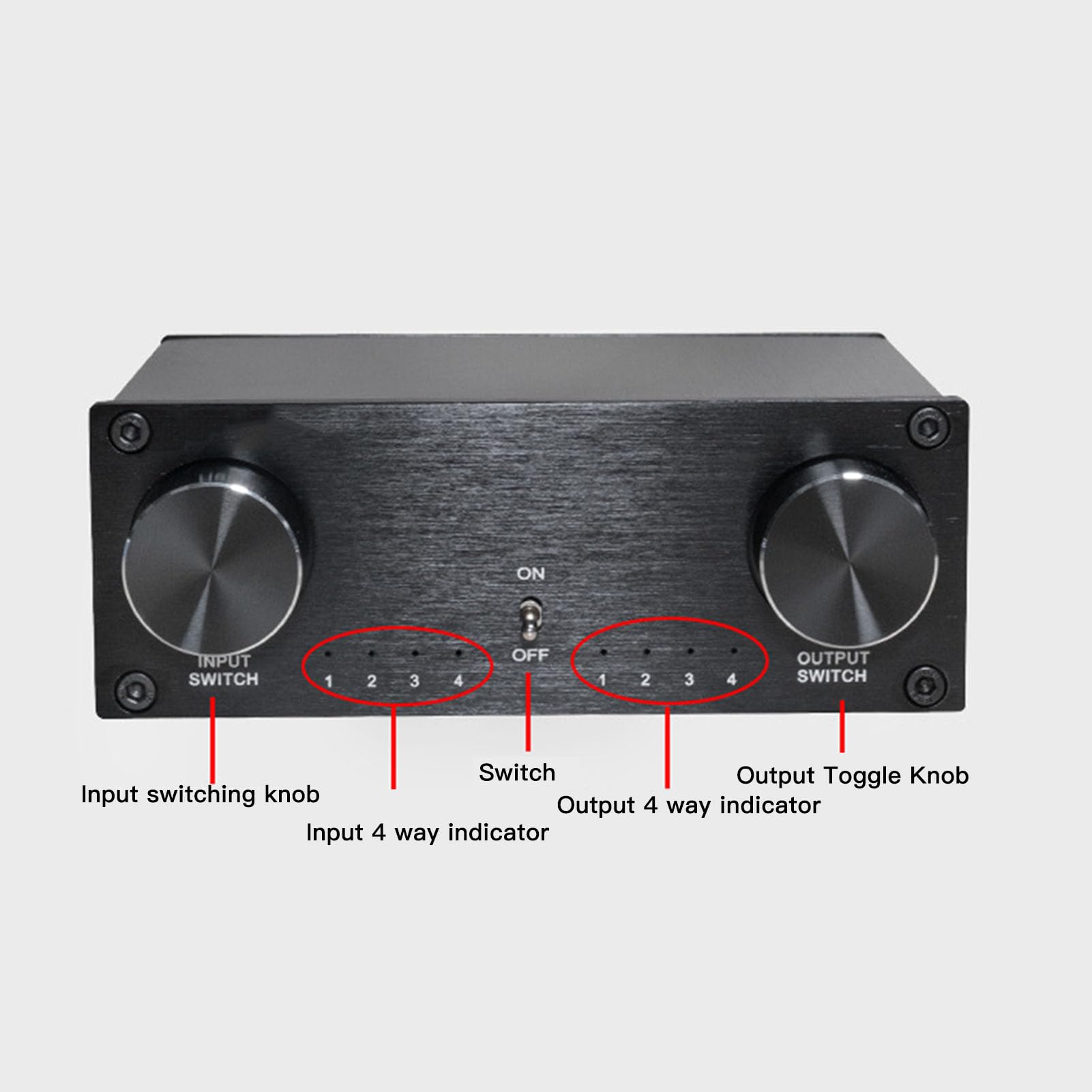 Conmutador de Sonido HiFi, Conmutador de Fuente de Señal de Sonido sin Pérdidas de Doble Canal 4 en 4 Salidas con Enchufe Chapado en Oro, Conmutación Silenciosa (Enchufe de