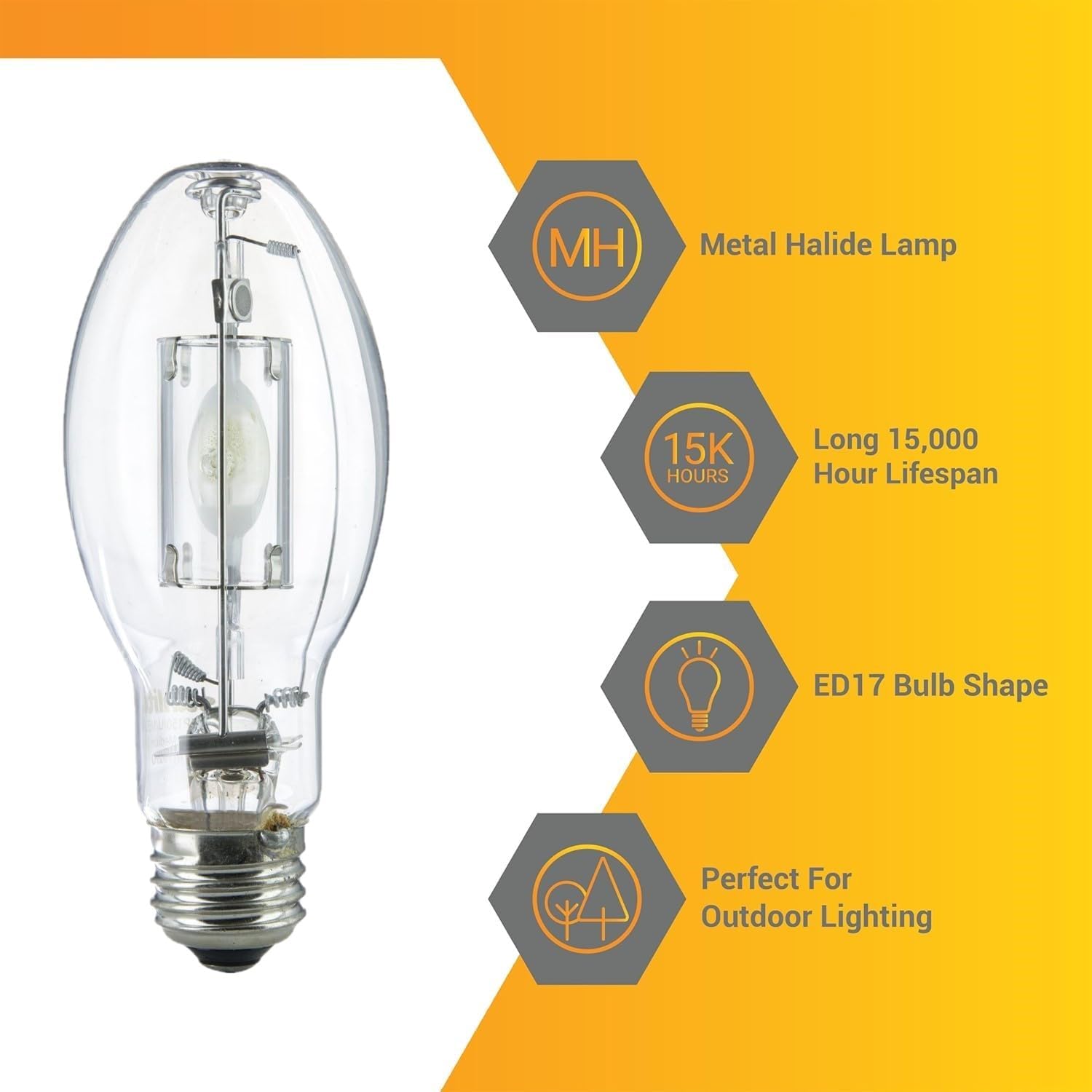 Diodesy- M102/O Metal Halide Lamp Protected Pulse Start 150W E26 Medium Base 13,300 Lumens 4000K Cool White ED17 Clear Finish High Intensity Discharge Outdoor Light Bulb 15000 Hour Life Span Pack of 6