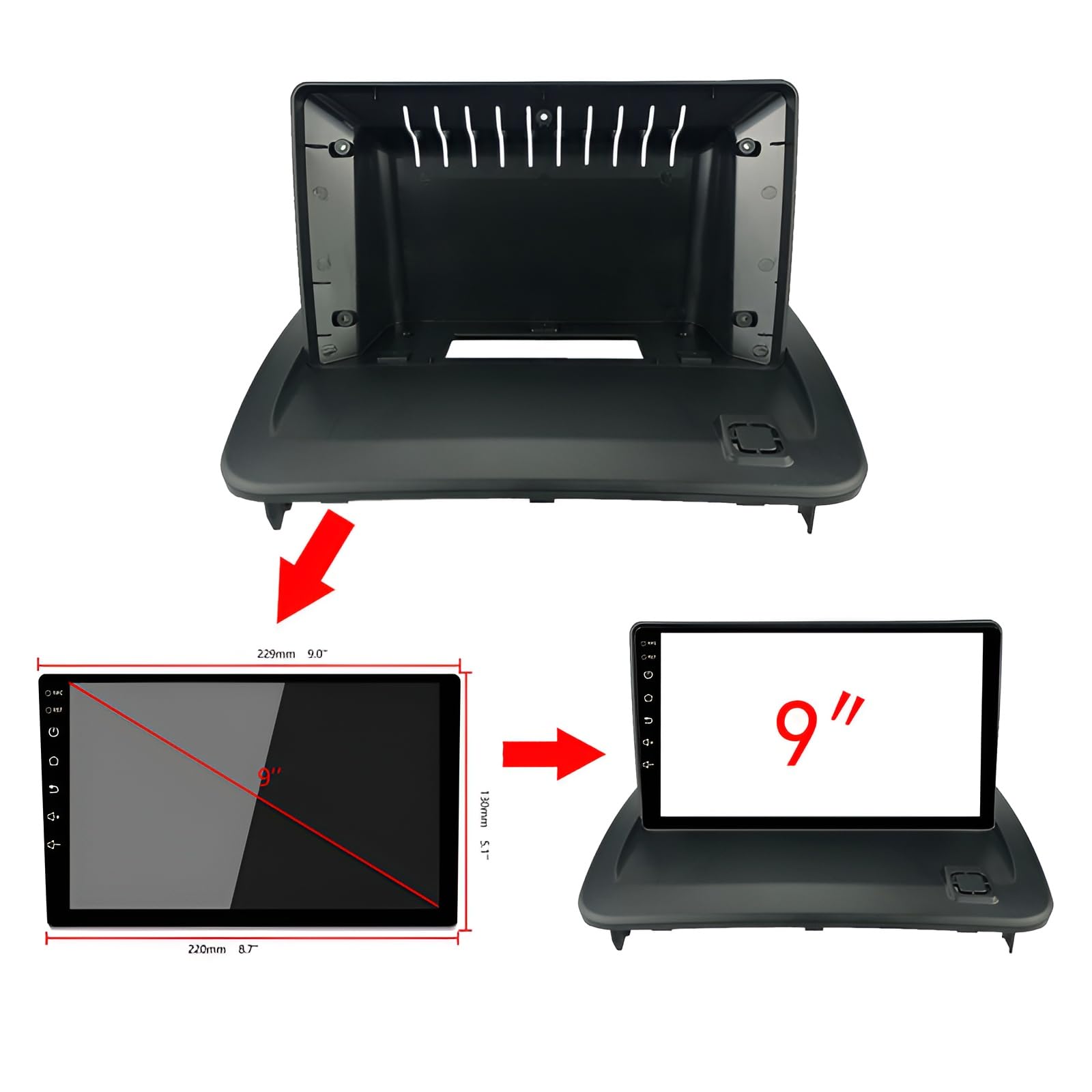 Sound-Way 9-Inch Glossy Black Car Radio Installation Kit | Fascia Frame, ISO Cable, CAN BUS & Antenna Adapter