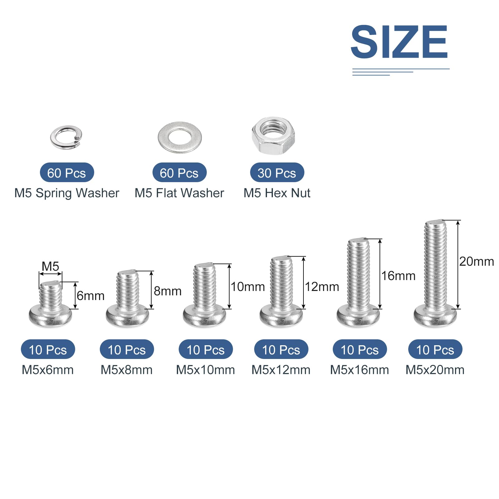 DTGN 210Pcs Machine Screws Assortment Kit, M5 Phillips Pan Head Nut and Bolt Assortment Kit - Image 2