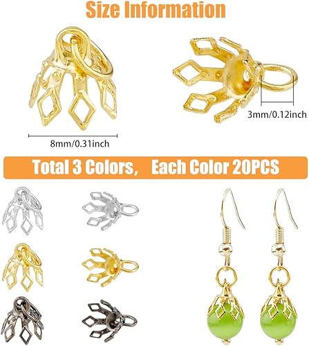 Miniatura 8 de SUPERFINDINGS Hollow Flower Beads Caps Brass Bead Cap Bails End Charm Caps Loop Filigree Prong Spacer Beads for Earrings Bracelets Necklaces Jewelry