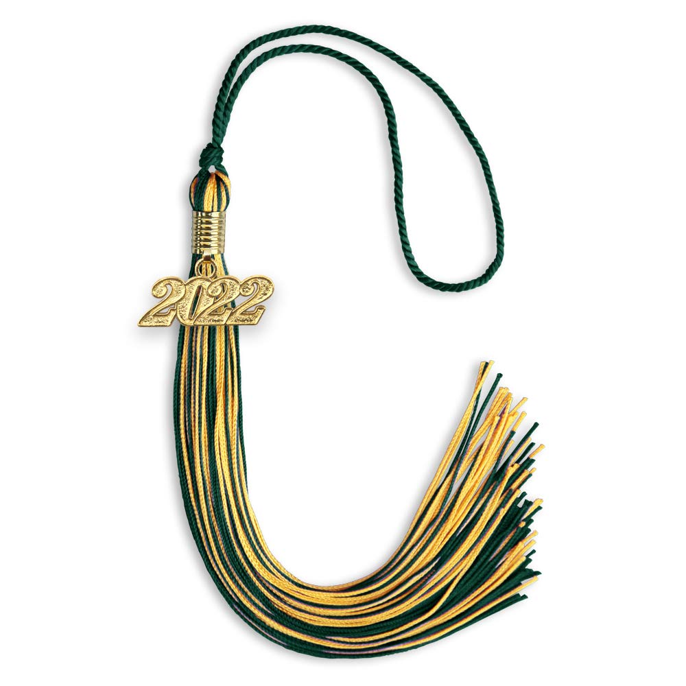 Endea Graduation Mixed Double Color Tassel with Gold Date Drop (Hunter Green/Gold, 2022)