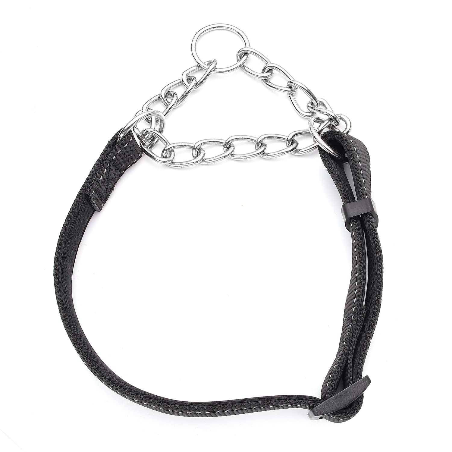 PUROAYET Martingale Dog Collars Adjustable Soft Nylon Reflective Collars with Stainless Steel Chain Walking Training Collars Heavy-Duty Puppy Chain Collars for Small,Medium,Large Dogs(Black,S)