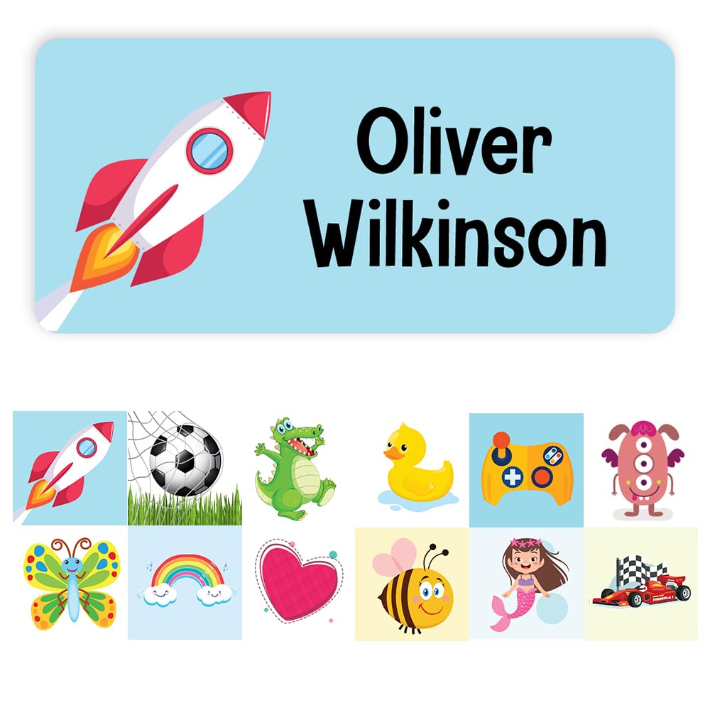 Papa Prints Personalised Vinyl Name Stickers (30 x 14 mm) Waterproof Name Stickers for Water Bottles Lunch Box Stickers