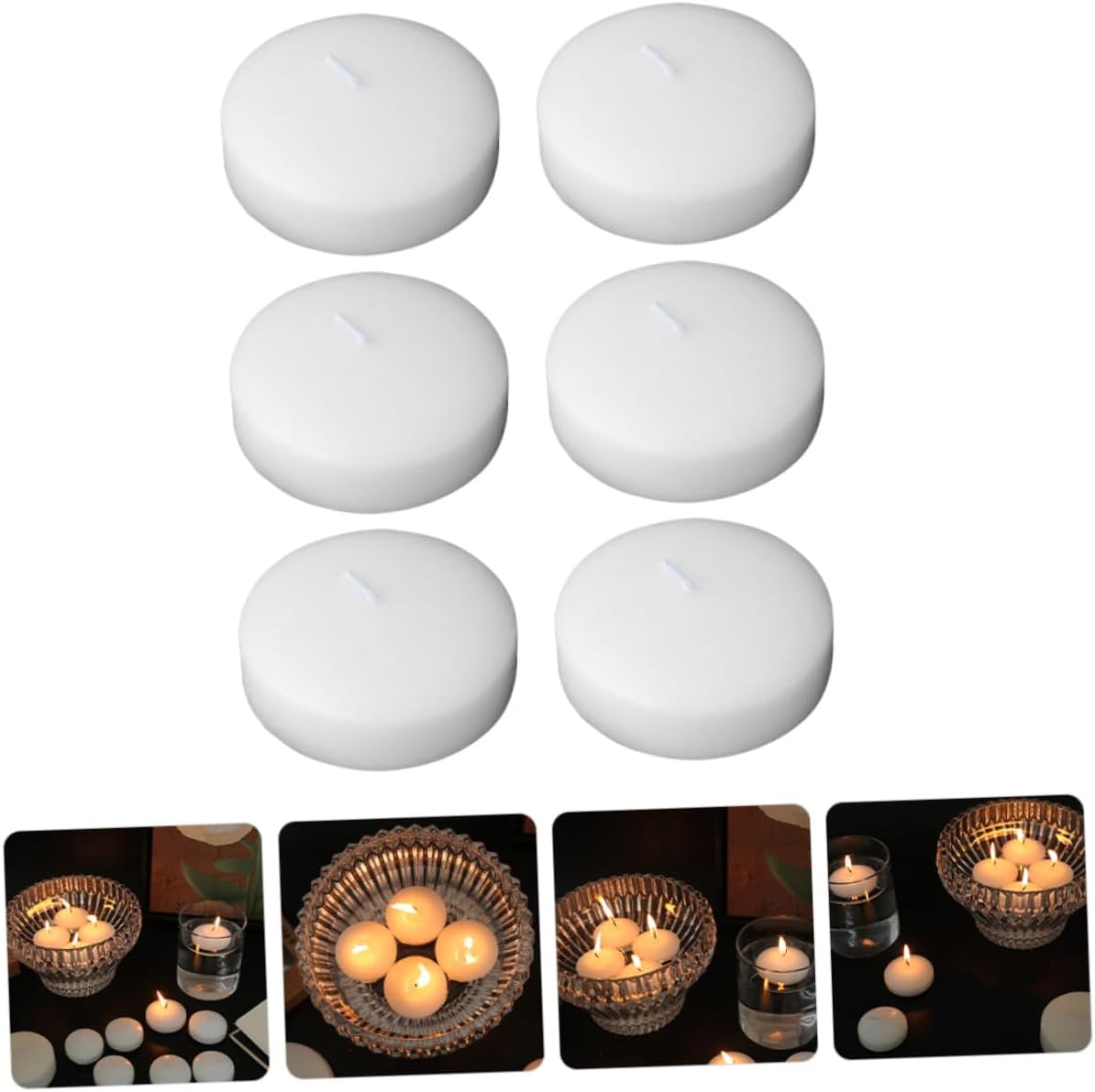 6pcs Unscented Small Floating Tea Candles 4.5x2.5cm Compact Decorative Wedding and Party Candles for Romantic Dinner and Festival Decorations