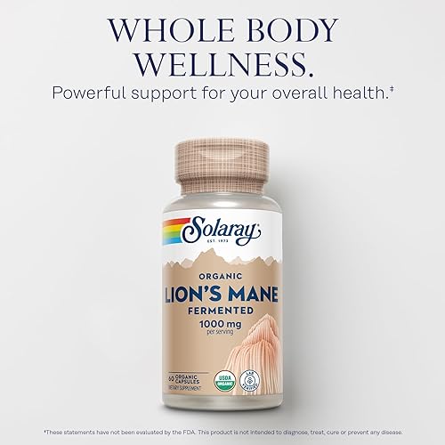 Miniatura 60 de SOLARAY Completo de hongos fermentados – Cápsulas de suplemento de chaga orgánico, reishi, shiitake, cordyceps, hongo cola de pavo y melena de león