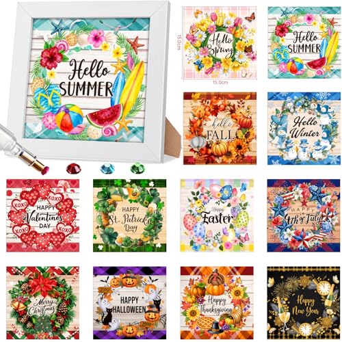 Trandraft 13 Pcs Summer Wreath Interchangeable Holiday Small Diamond Art