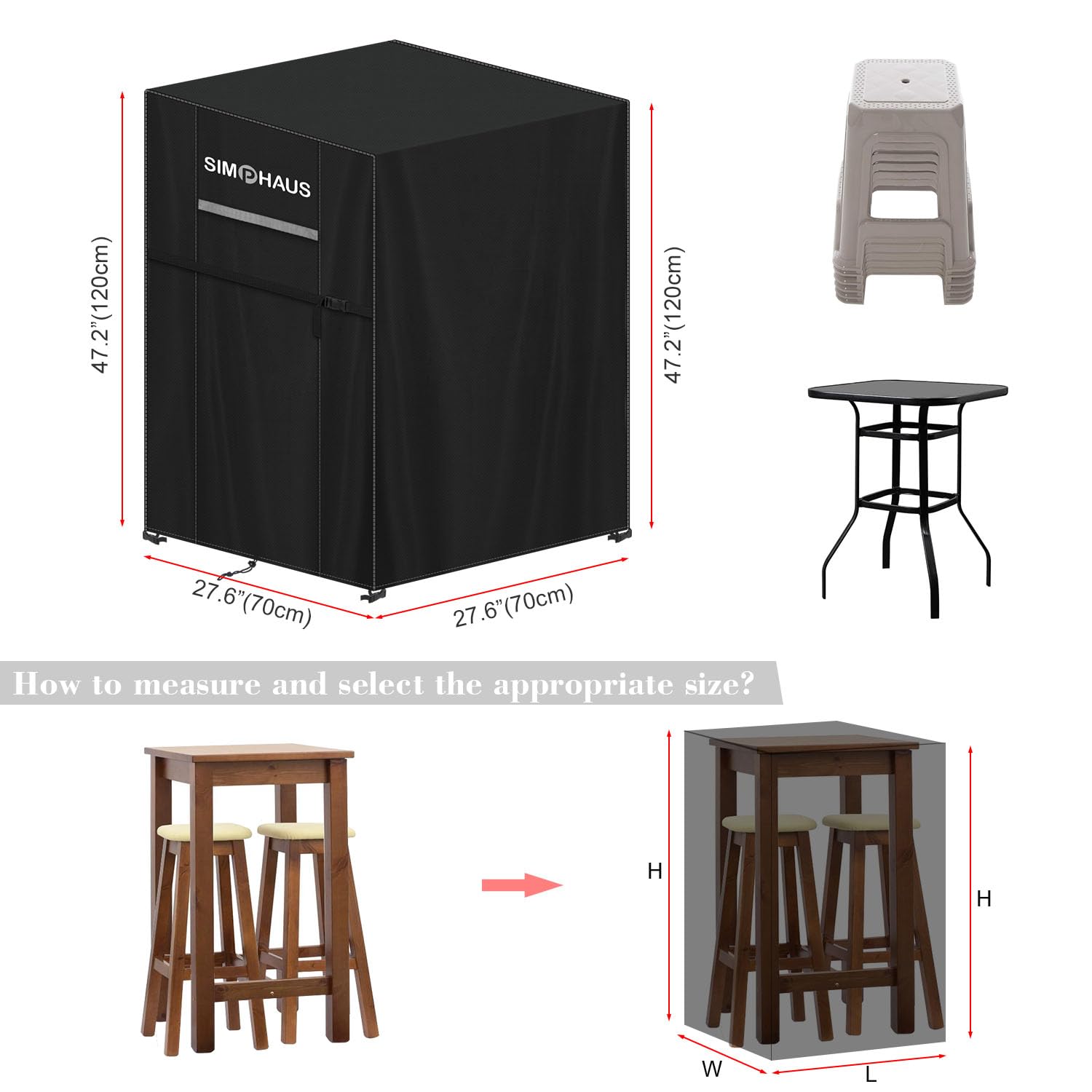 Copertura Sedie da Giardino Impilabili Telo Coprisedie da Esterno Impilabili Impermeabile Copertura Sedie da Esterno Anti-UV Tessuto Oxford 420D con Coulisse 70x70x120/120cm