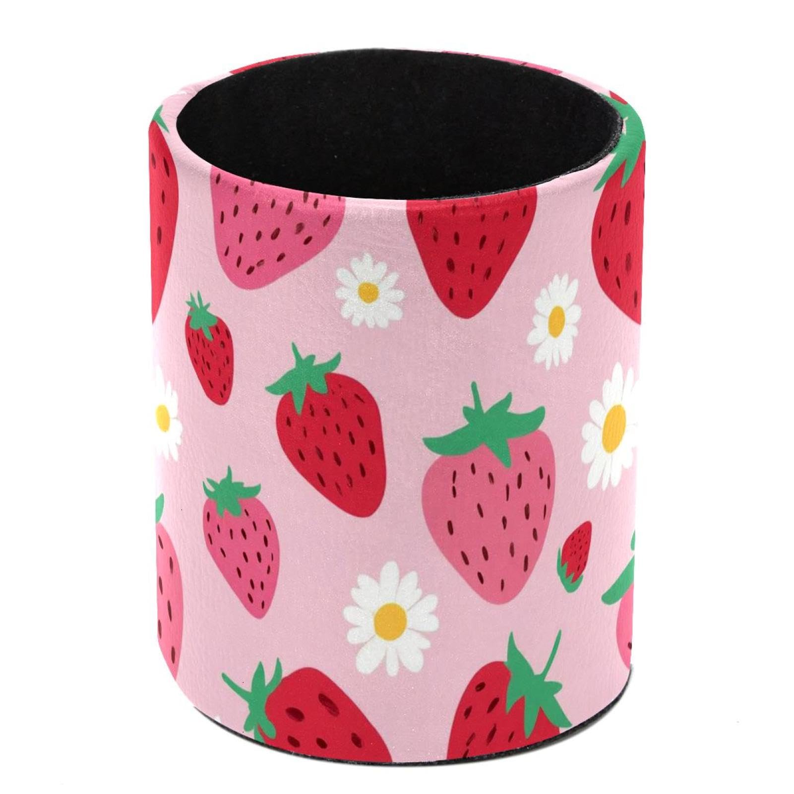 HEOEH Strawberry Pen Holder for Desk, PU Leather Pencil Holder Pen Cup Marker Holder Makeup Brush Holders, Desk Accessories & Workspace Organizers for Home, Office