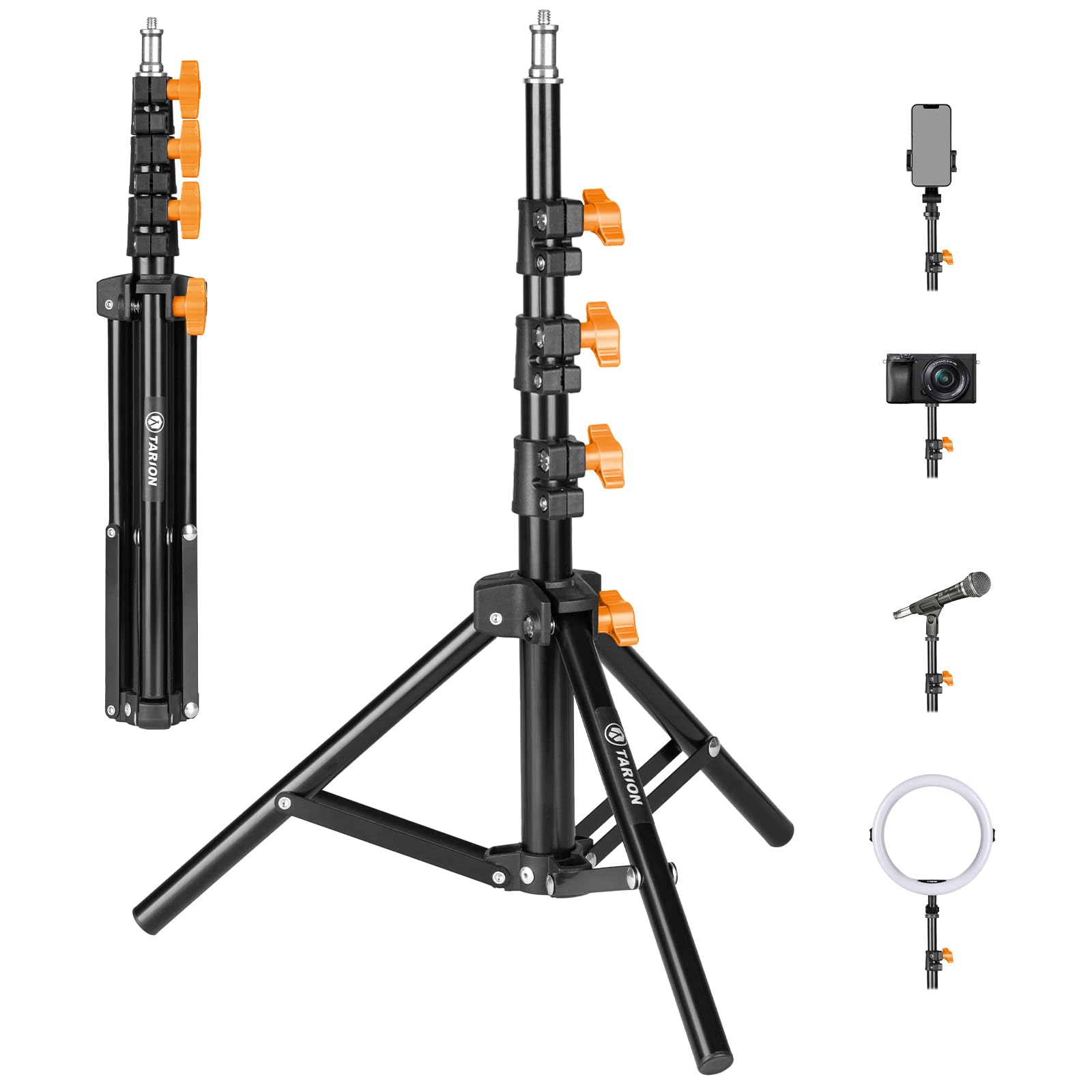 TARION Soporte de luz 130 cm - Lámpara de Metal trípode para Estudio y Aire Libre, Anillo de Luz, Flash, Negro