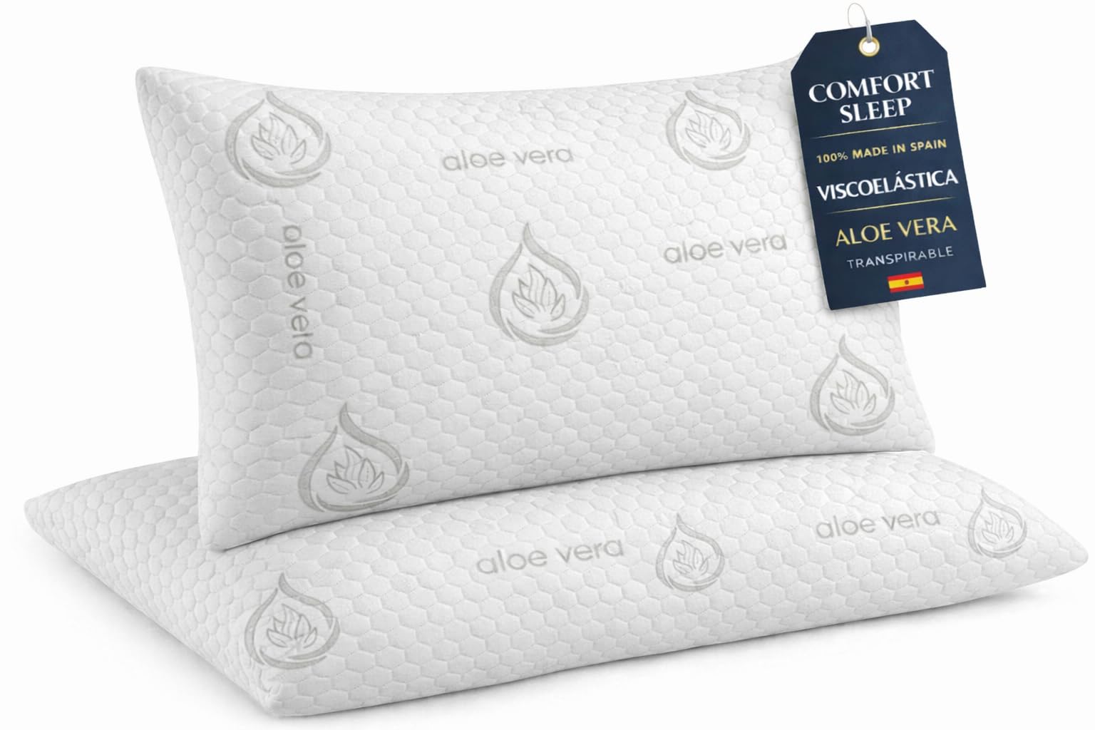 Dear Friend | 2 Almohadas Viscoelásticas 50x70 cm Memory Foam Adapatable Cuello y Termorreguladoras – Almohada Viscoelástica Aloe Vera Transpirable Doble Fundas desenfundables y núcleo viscoelástico