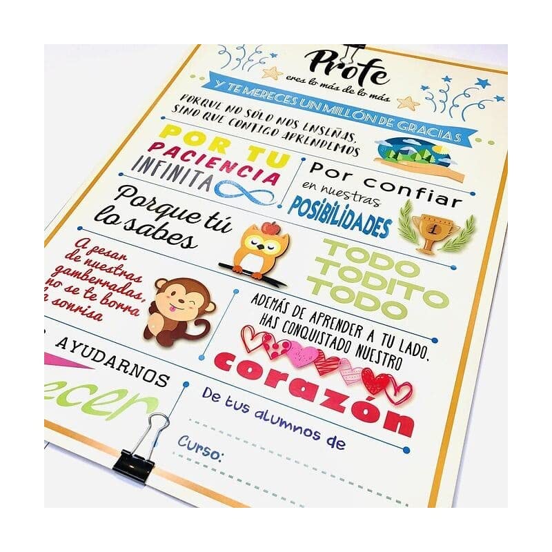 Antracita Póster Regalo para Profesores – Lámina de Agradecimiento | Espacio para Firmas de Alumnos, Fin de Curso