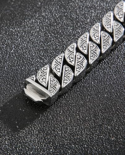 Italian Real Men Heavy S925 Sterling Silver Bracelets, Unique Luxury Vintage Style Men's Silver Bracelet, Chunk Chain Bracelets Nice Gift for My Man, Son, Boyfriend, Dad (8.6'' Grapevine)3