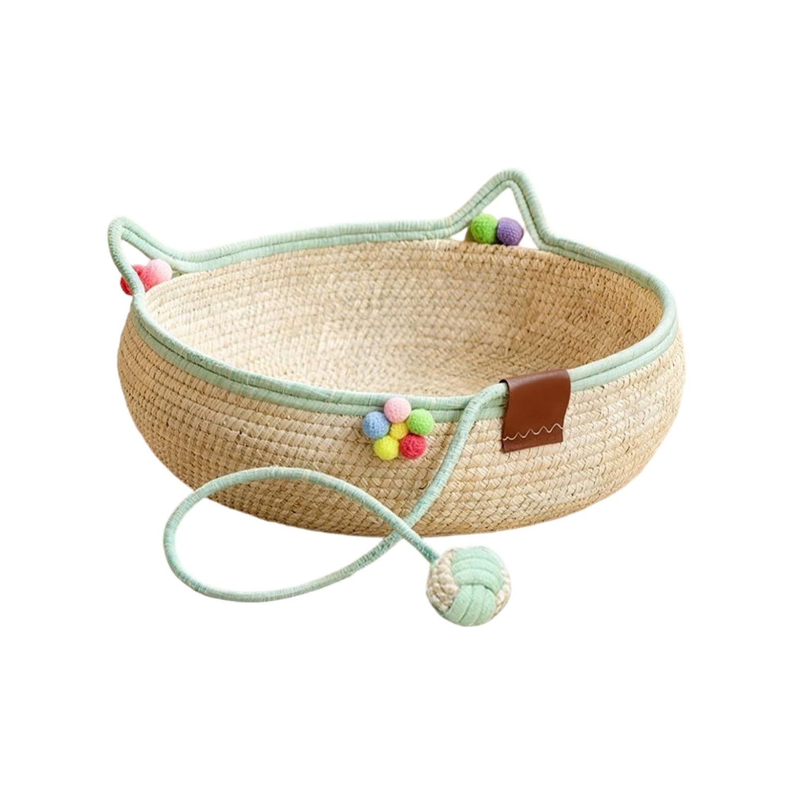 Handwoven Cat Basket, Instinct Basket for Cats, Pets Hand Woven Cotton Cat Bed Basket, Round Cat Sleeping Nest with Built-in Scratching Pad and Play Ball for Cats And Dogs All-Season，40x14cm