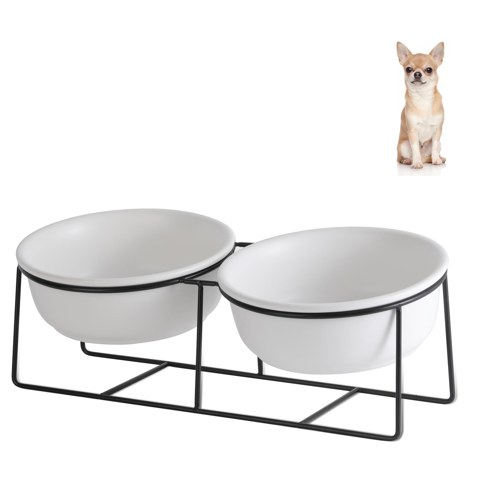 Ceramic Cat Bowls - Elevated Cat Dog Bowls with Metal Stand for Water and Food - Double Tilted and Raised Pet Dish for Cats and Small Size Dogs - Microwave and Dishwasher Safe 330 ml × 2 — image 1