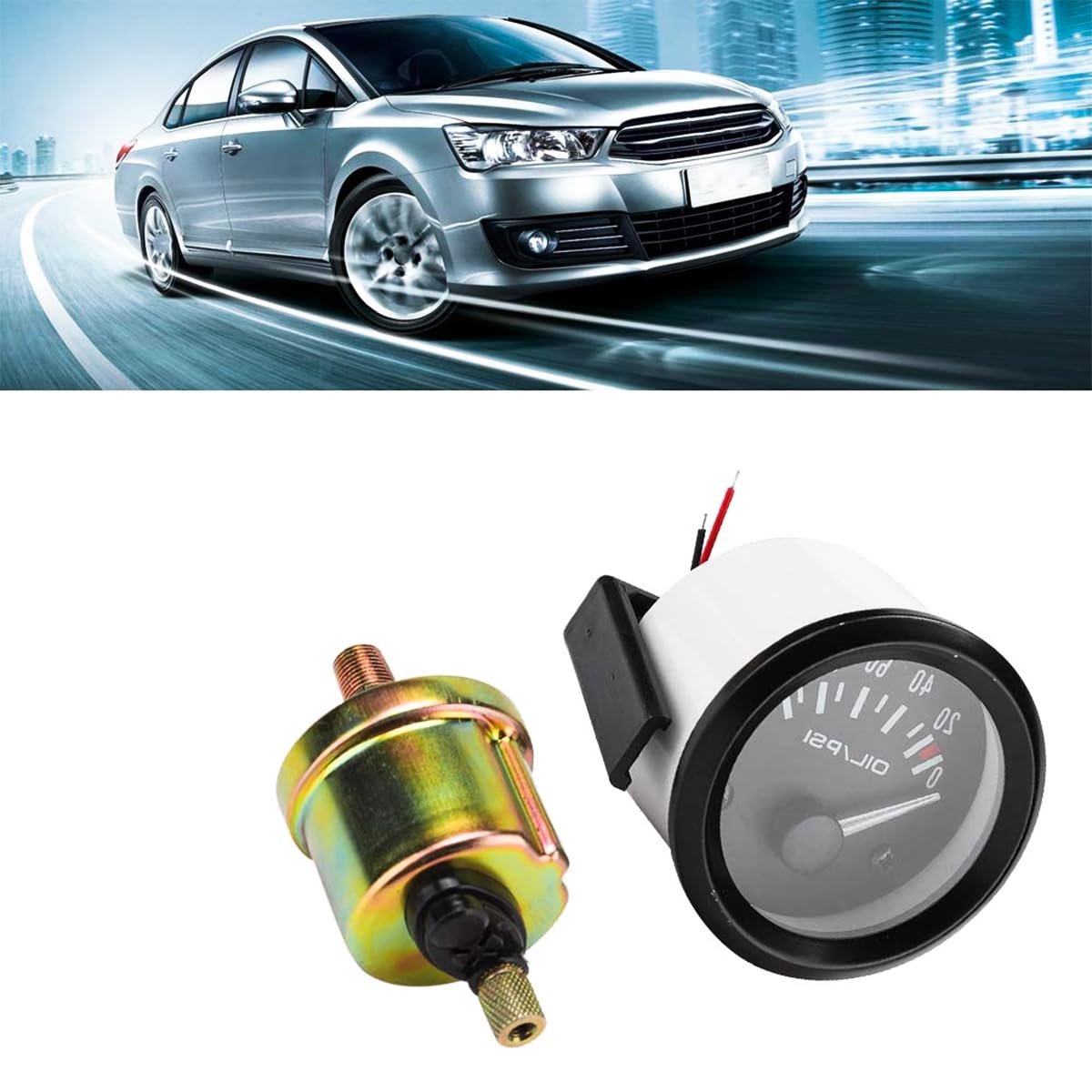 Indicateur de pression d'huile électronique, manomètre automobile universel 2" 52 mm avec capteur de pression d'huile