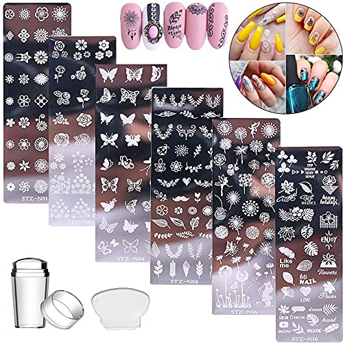 8 Pcs Nail Stamp Plates Set Nail Stamping 6 Plate 1 Stamper + 1 Scraper Butterfly Flower Leaf Feather Nail Plate Template with Stamper Girl Women DIY Tools Nail Decoration Kits 8 Pcs Nail Stamp Plates Set Nail Stamping 6 Plate 1 Stamper + 1 Scraper Butterfly Flower Leaf Feather Nail Plate Template with Stamper Girl Women DIY Tools Nail Decoration Kits