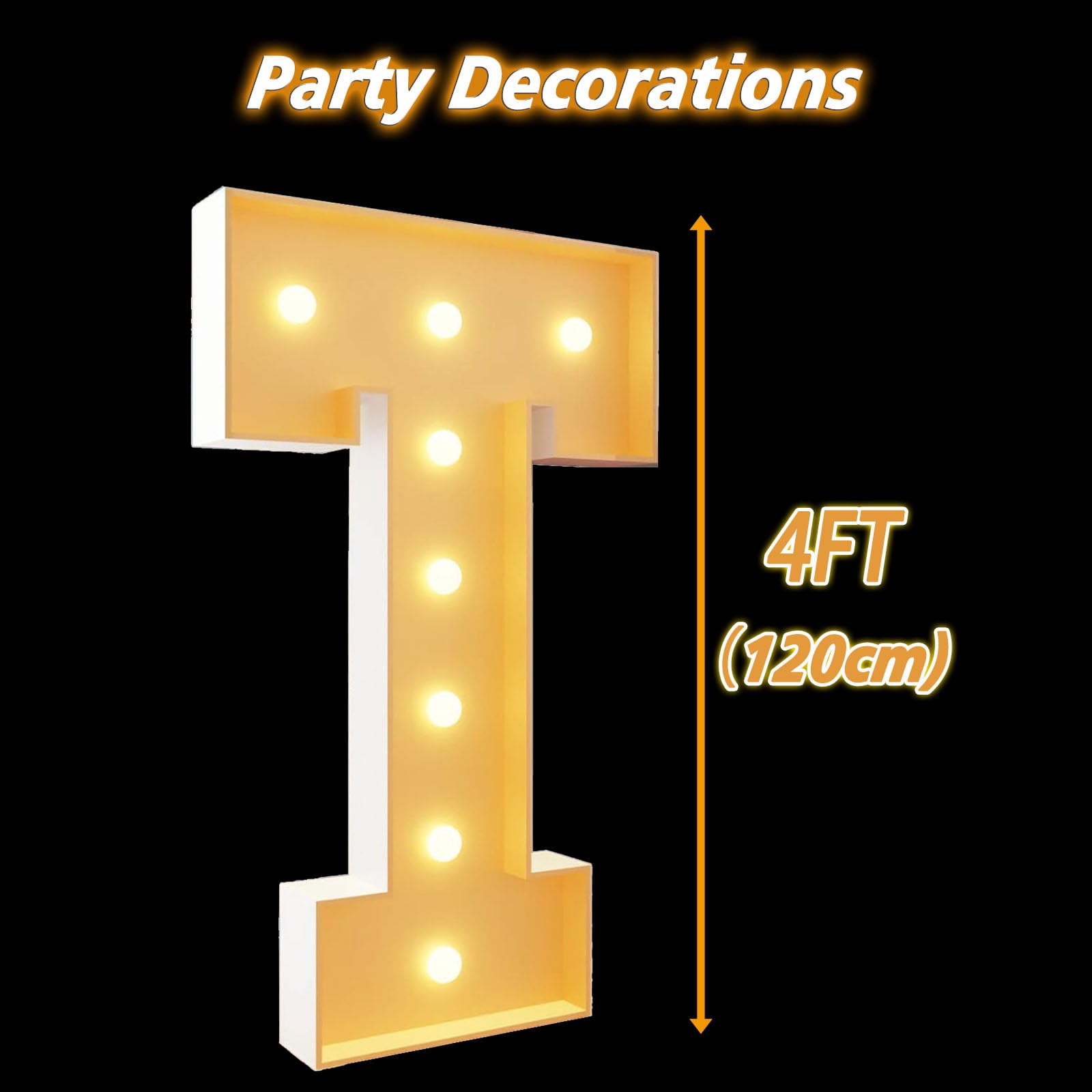 Letras de marquesina de 4 pies con luces en T gigantes, para decoración de cumpleaños, boda, compromiso, fiesta, marco de bricolaje, kit de tablero de espuma precortado