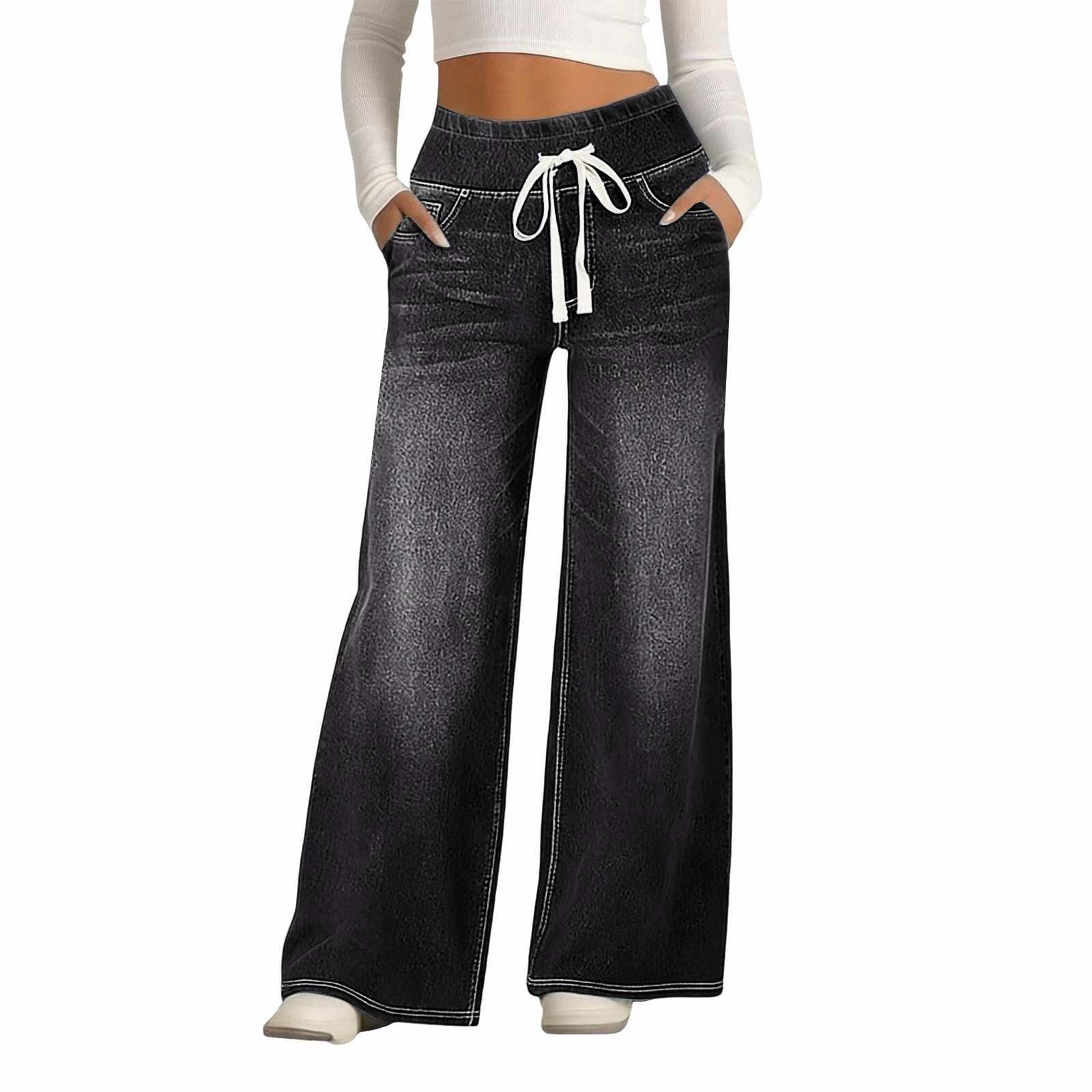 Jeans Larghi Donna Vita Alta Jeans Elasticizzati Casual Gamba Larga Pantaloni Vita Alta Leggeri Curvy Palazzo Pantaloni Denim Baggy Larghi Wide Leg Y2k Pantalone Eleganti Comodi Basic