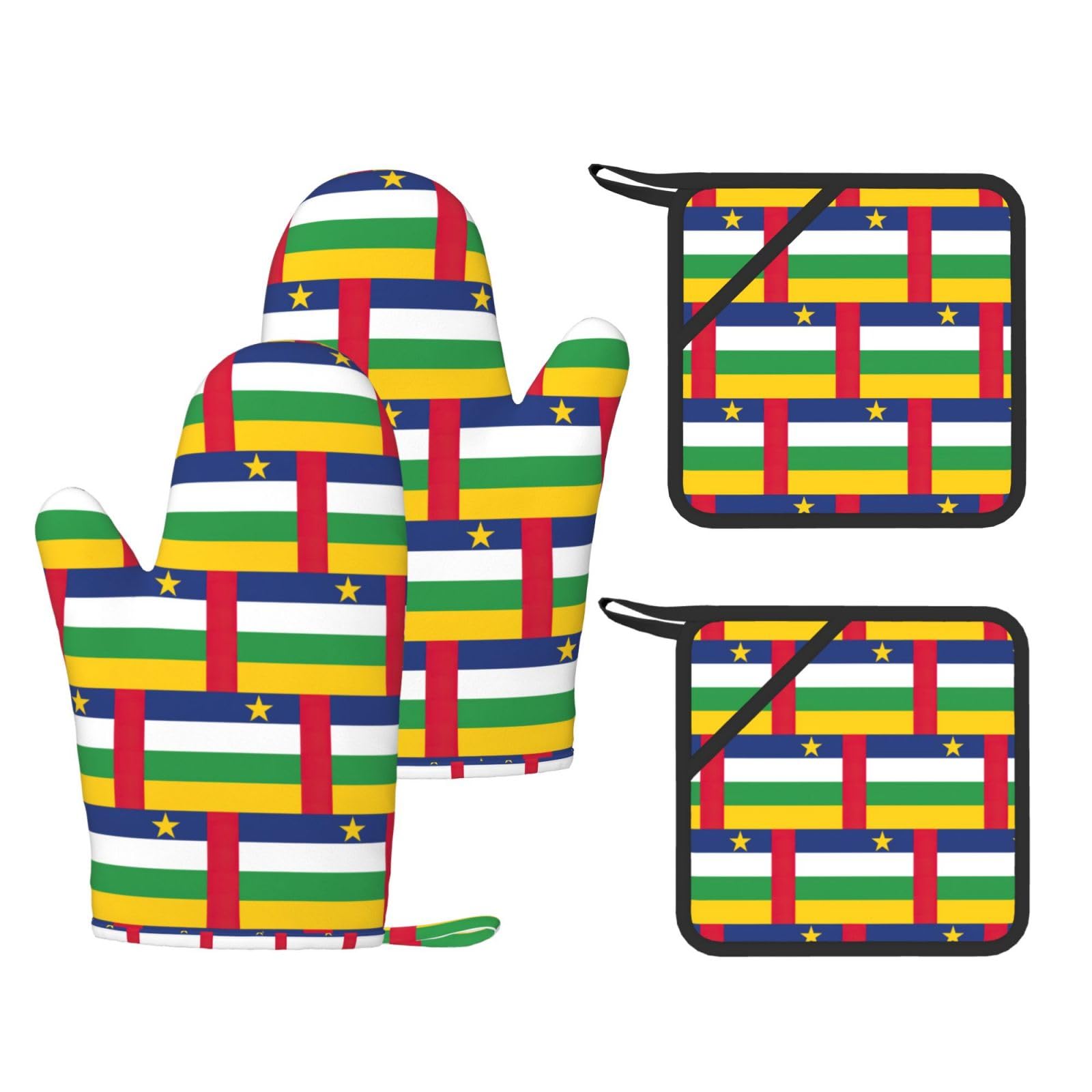 Central African flag Printed Kitchen Oven Gloves and Potholder 4 Pcs, Non-Slip Heat Resistant Mitts for Baking Chef