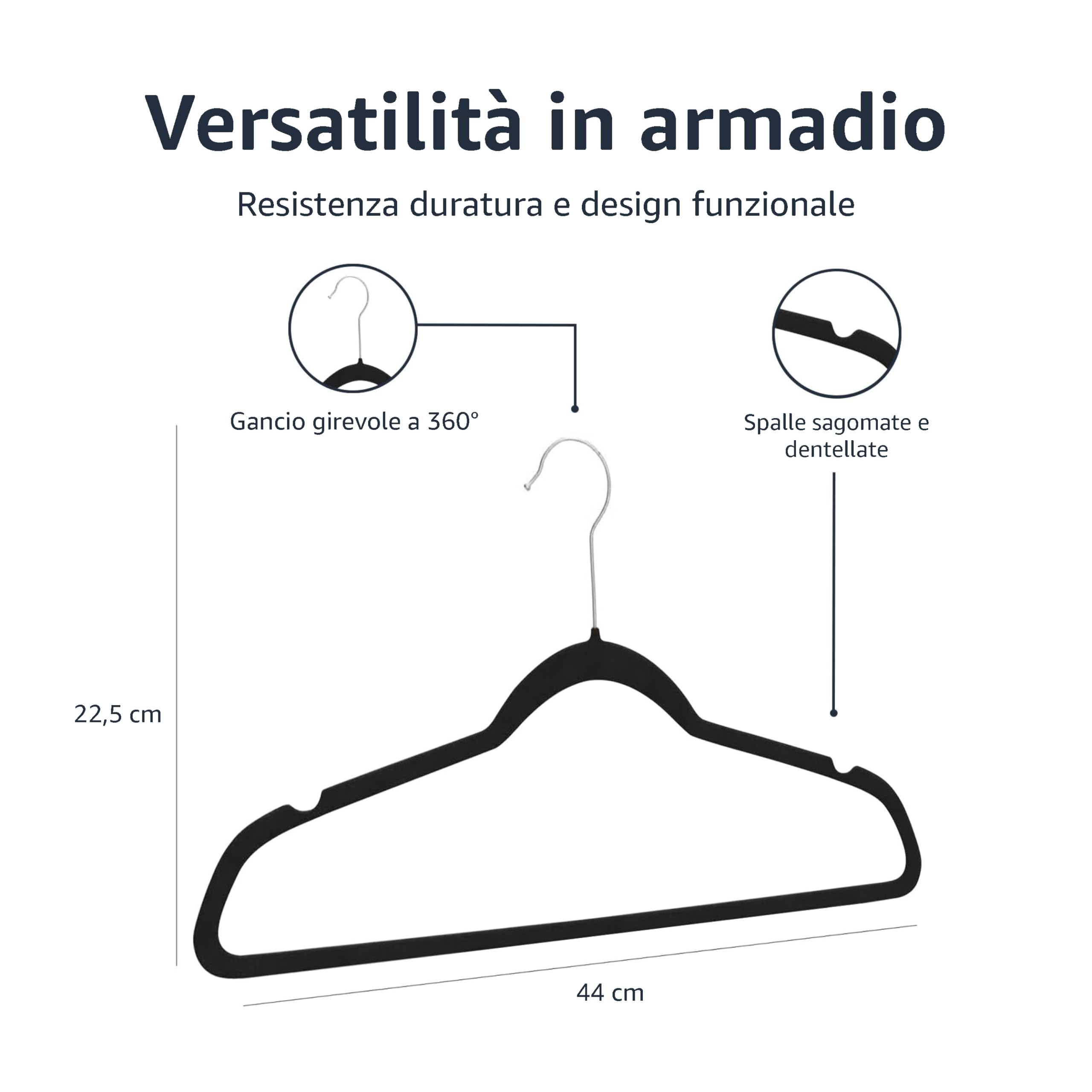 Amazon Basics Gruccia in velluto con portapantaloni, 50 pezzi, Nero