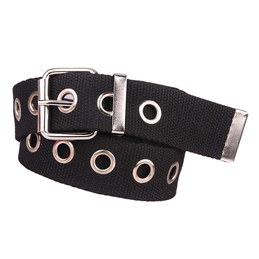 chiwanji Canvas Web Fabric Grommet Belt Goth Punk Studded Eyelet Grommet Belt For Men - Black, 3.8cm