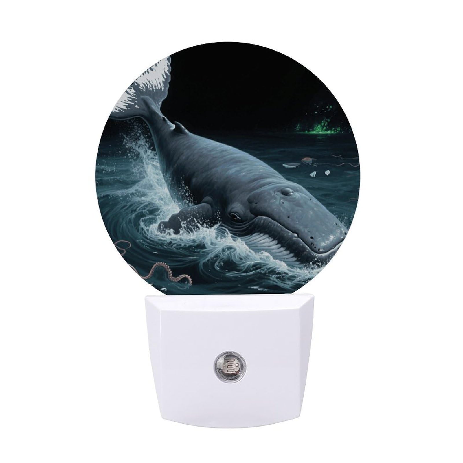 FodPand Night Light Plug Into Wall with Dusk to Dawn Sensor 0.5w Modern LED Underwater Whale Plug in Night Lamp Warm White Glow Nightlight for Bedroom Hallway Kitchen Bathroom Stairs Corridor(Round)