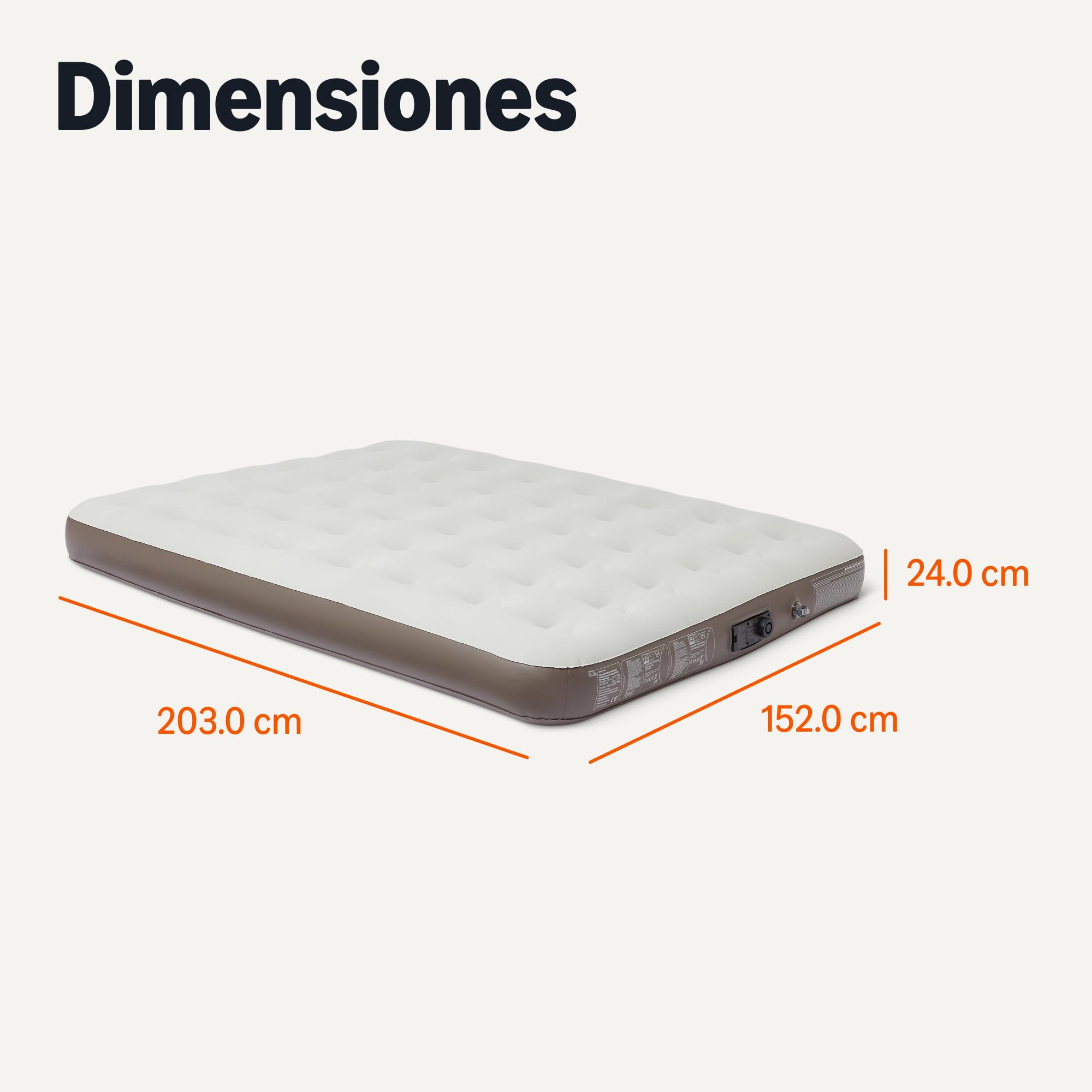 Amazon Basics Colchón Hinchable Eléctrico - Bomba Incorporada, Colchón de Aire Portátil con Bolsa de Transporte, Queen Size 203 cm L × 152 cm W × 24 cm H