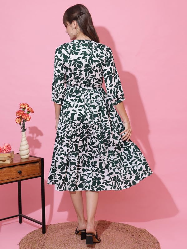 Image of Sheetal Associates Women's Casual 3 /4 Sleeve Crepe Fit and Flare Dress| Comfortable Relaxed Fit Summer Party Dress