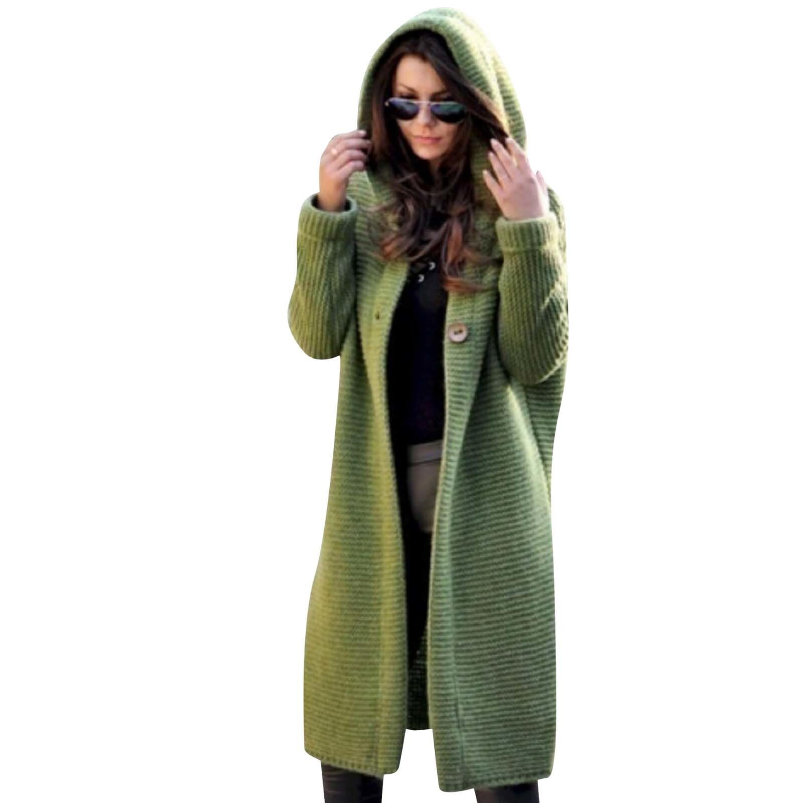 Fall Knitted Hooded Cardigan for Womens Casual Oversized Long Sleeve Sweater Trench Winter Coats