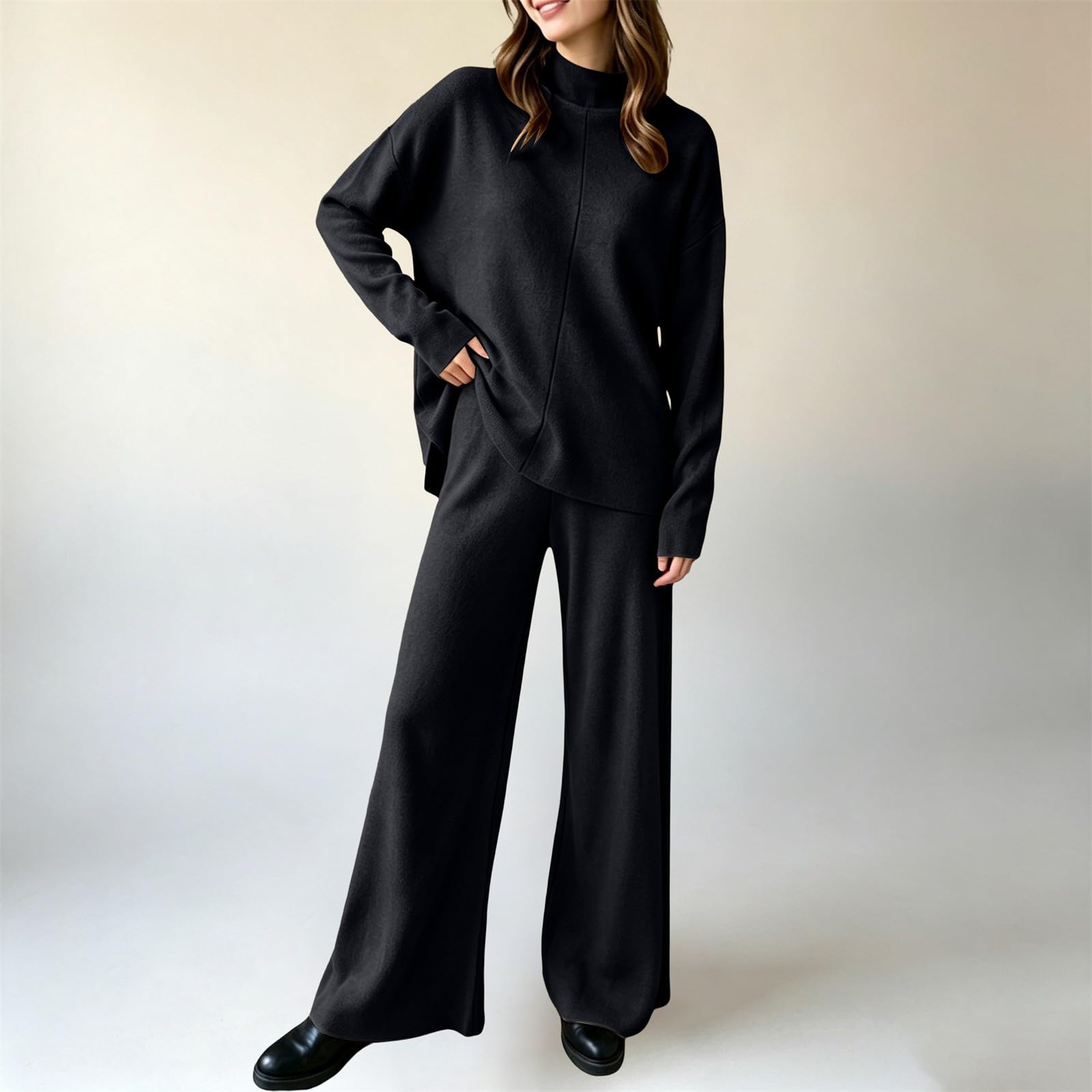 Tuta Da Donna In Maglia Completo Casual Due Pezzi Taglie Forti Morbida