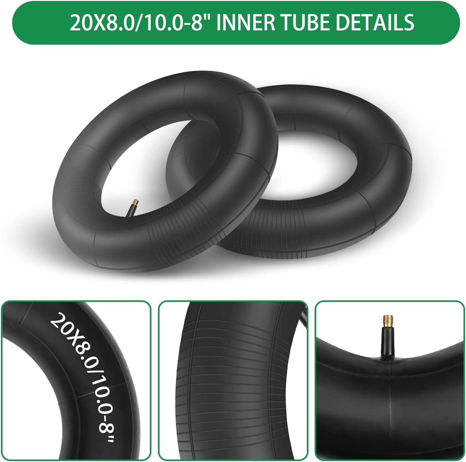 2Pack 20x8.00-8, 20x10-8 Replacement Inner Tube with TR13 Straight Valve Stem for Golf Cart Mower Tractor Garden Trailer and More