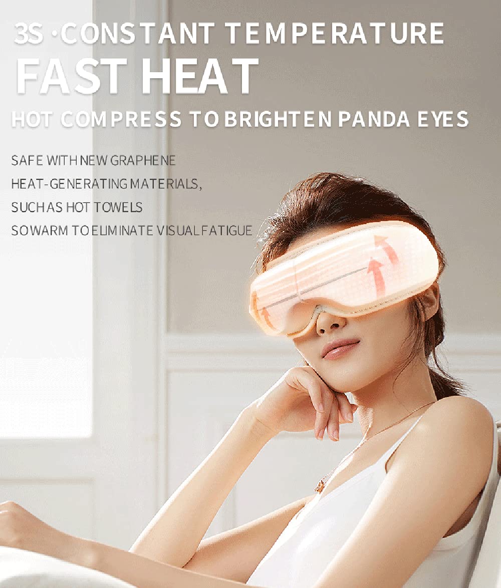 Masajeador eléctrico de ojos con calor, máscara de masaje de ojos recargable con música Bluetooth, masajeador de calor para relajar y reducir la tensión ocular, ojeras, bolsas de ojos secos, mejorar