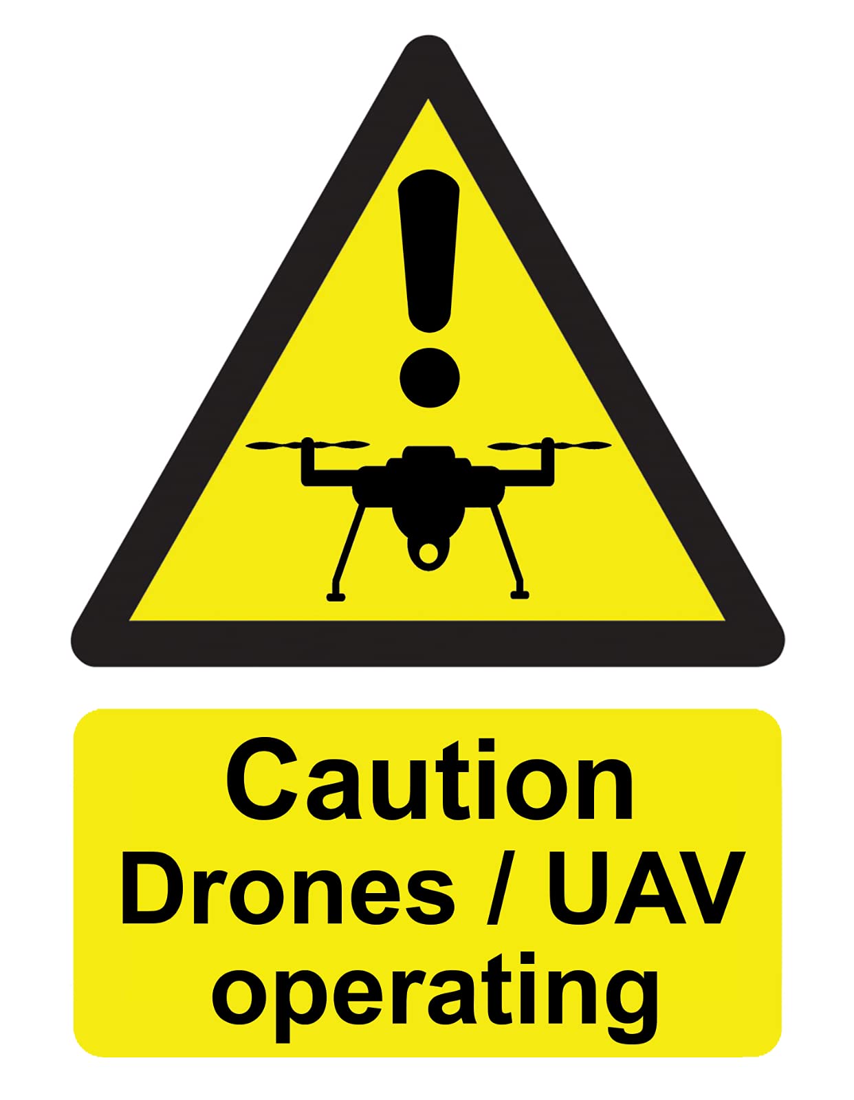 Caution Drones/UAV Operating Safety Warning Safety Sign Self Adhesive Gloss Sticker 160mm x 125mm