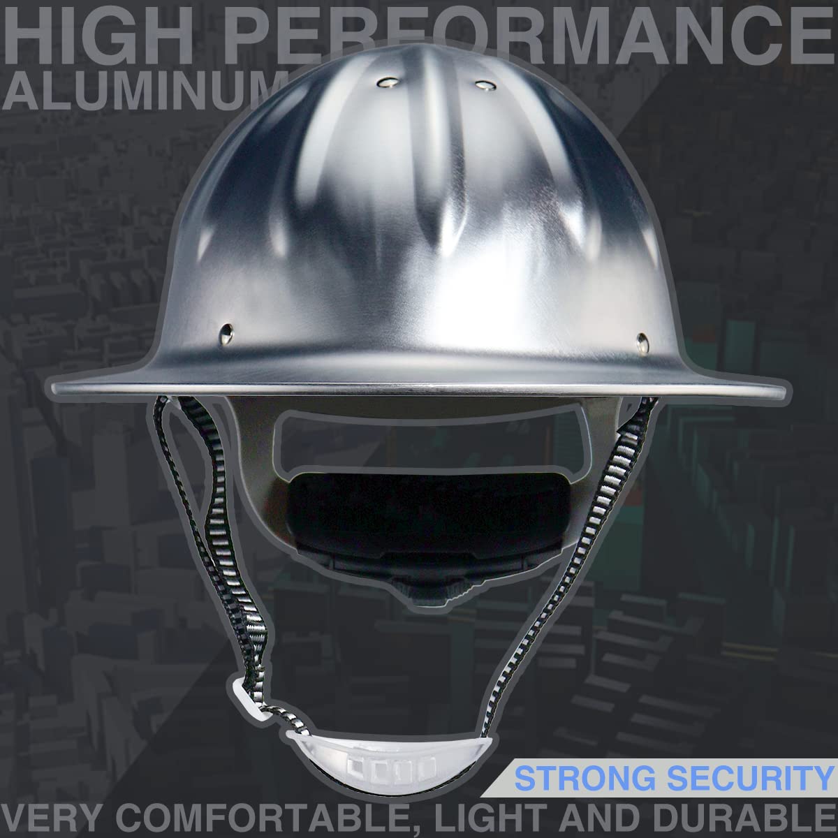Casco de seguridad de aluminio con alas completas con suspensiones de trinquete, gorra de seguridad plateada, casco de talla única que se adapta a la mayoría